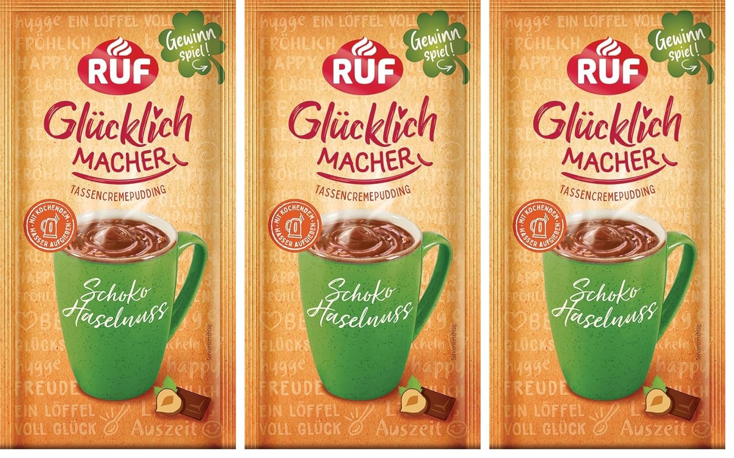 RUF Glücklichmacher Tassenpudding Schokolade, Cremepudding für schnelle Desserts, Tassencremepudding, nur Wasser hinzufügen, 1 x 59g Beutel