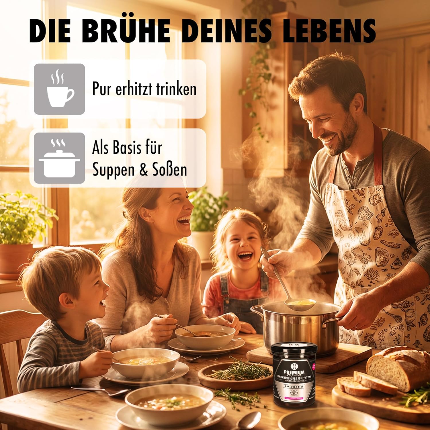 BROX Knochenbrühen-Konzentrat Weiderind (465 g) – 24h gekocht, 205g Kollagen, 3 Sek. Zubereitung – Für 11,5L Rinderbrühe mit maximaler Bioverfügbarkeit – ohne Zusätze, 46 Portionen