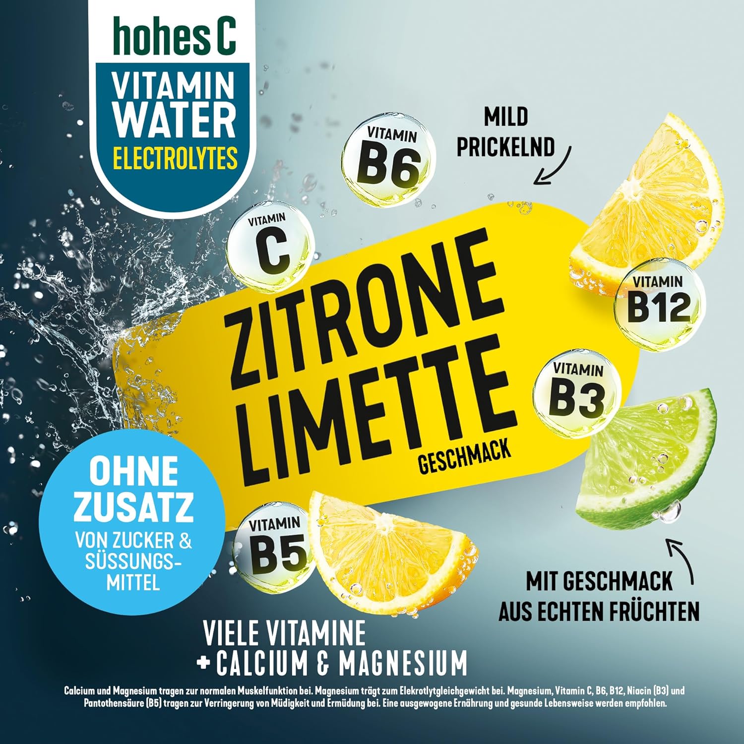 hohes C Vitamin Water Protect Limette & Ingwer (6 x 750ml), für dein Immunsystem: Vitamin C, D, E + Zink, gegen oxidativen Stress, nur 6kcal/100ml, ohne Zuckerzusatz & Süßungsmittel, vegan