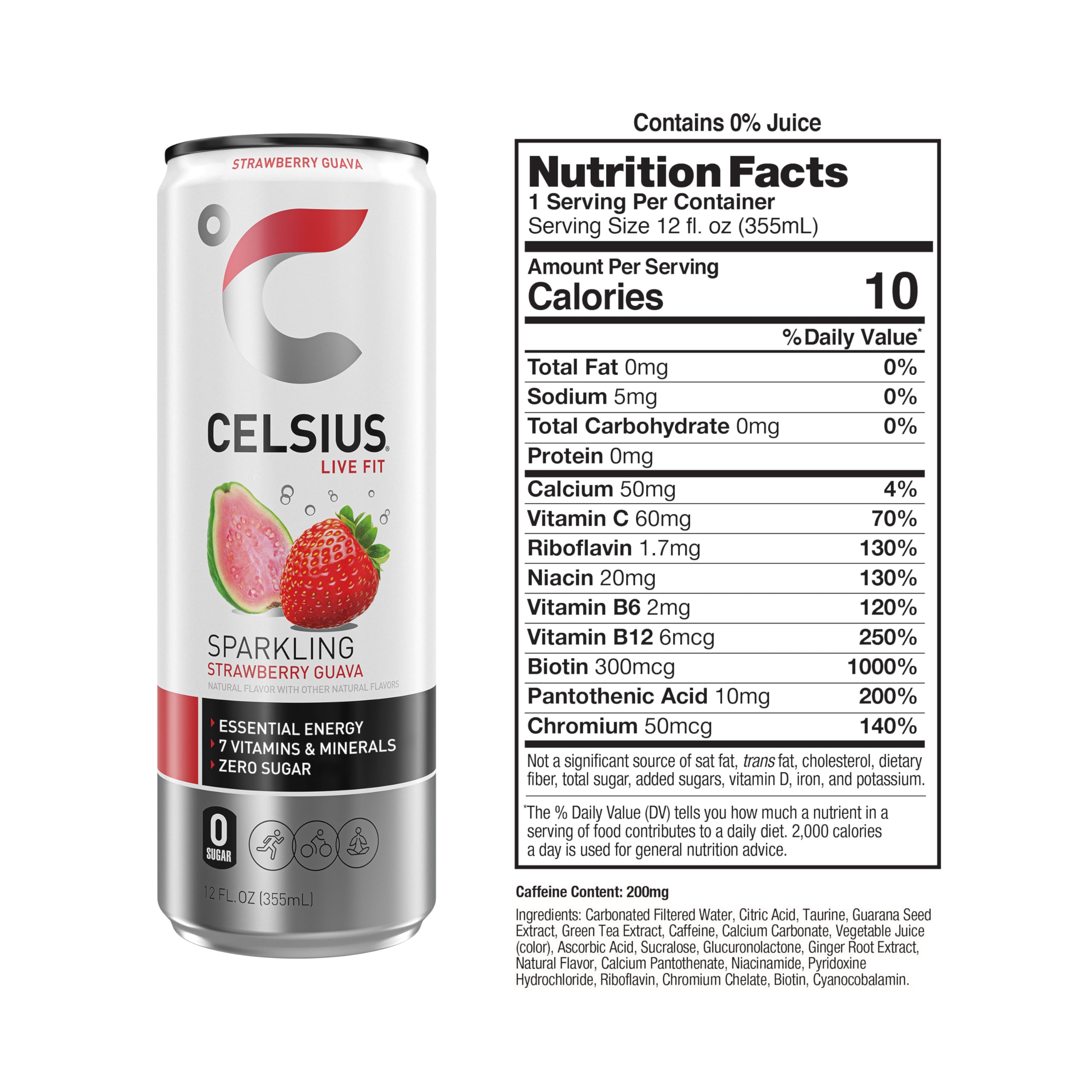 CELSIUS Sparkling Kiwi Guava, Functional Essential Energy Drink 12 Fl Oz (Pack of 12)