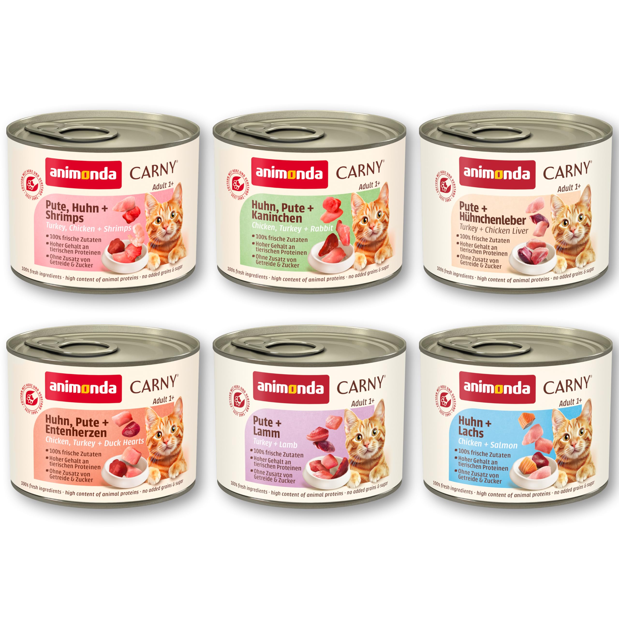 animonda Carny Adult Huhn + Lachs (6 x 400 g), Katzennassfutter für ausgewachsene Katzen, Nassfutter mit 100 % frischen, fleischlichen Zutaten, Katzenfutter ohne Getreide und Zucker