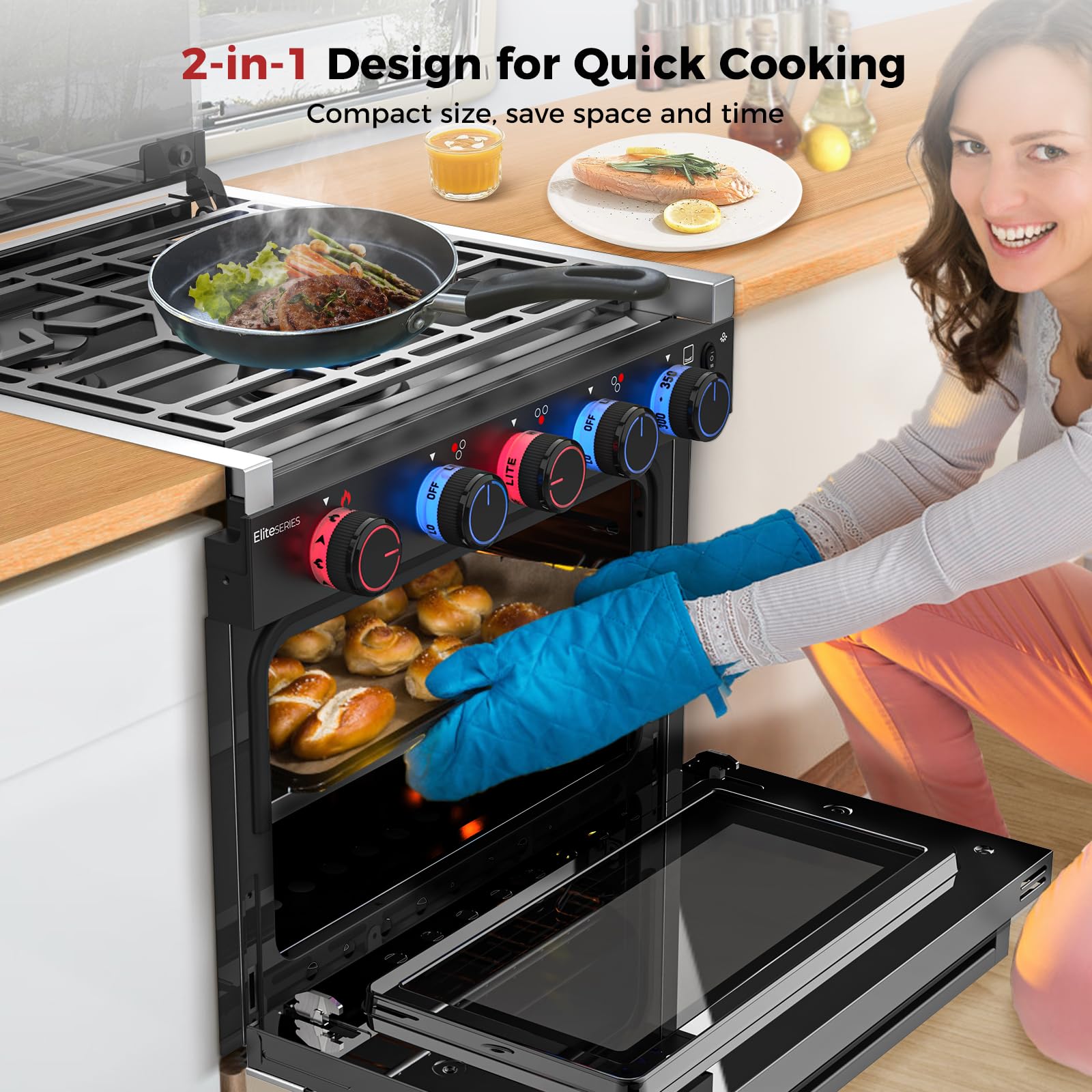 CAMPLUX Classic RV Stove Propane Range 21 Inches, Propane Oven with 3 Burners Cooktop for RV, RV Oven Stove Combo 28,100 BTU/Hr, Stainless Steel RGS21MSF