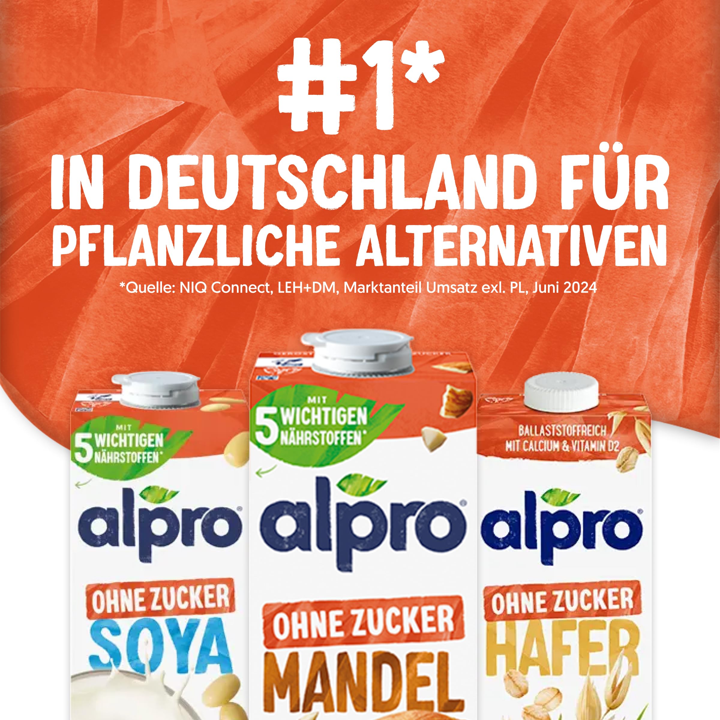 Alpro Mandeldrink Ohne Zucker – Quelle von Calcium und Vitaminen – Zuckerfrei, glutenfrei, fettarm, ohne Laktose, vegan und milchfrei – 8 x 1 L – Haltbar