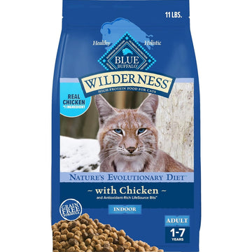 Blue Buffalo Wilderness Nature's Evolutionary Diet High-Protein, Grain-Free Natural Dry Food for Adult Cats, Chicken, 11-lb. Bag