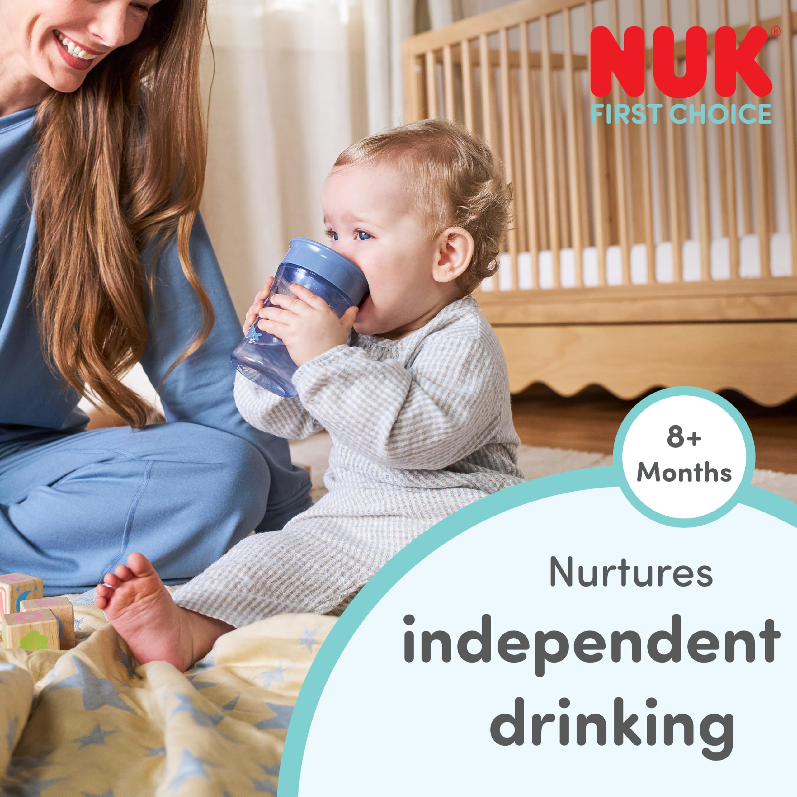 NUK Magic Cup Trinklernbecher | 8+ Monate | 230 ml | auslaufsicherer 360°-Trinkrand | BPA-frei | blauer Igel