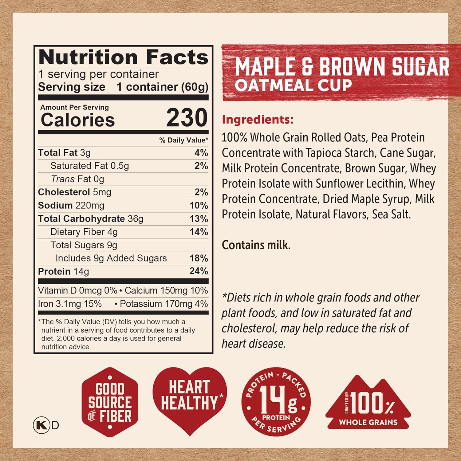 Kodiak Cakes Instant Protein Maple & Brown Sugar Oatmeal in a Cup, 2.12oz (Pack of 12)