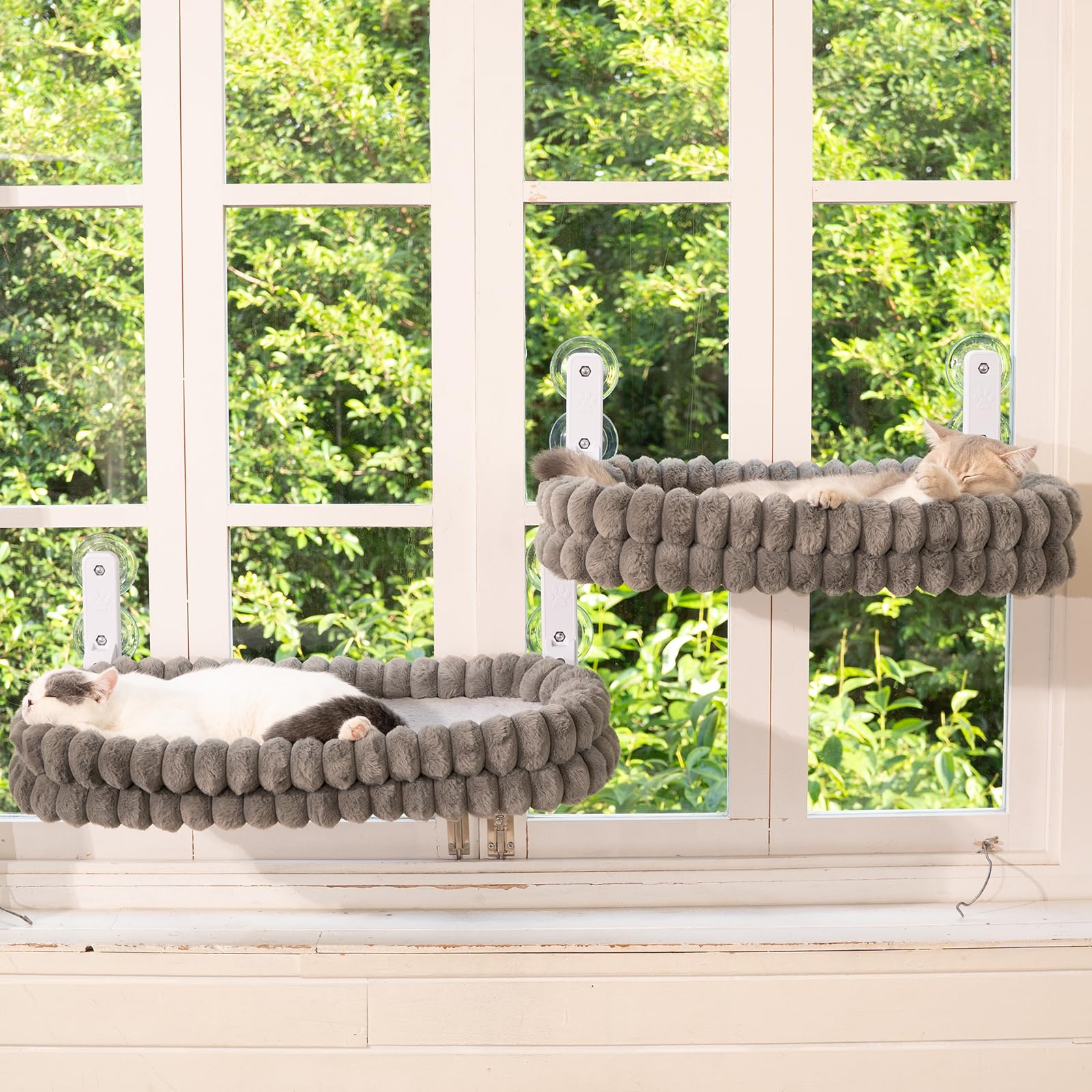 CheerPals Katzen Fensterliege, Weich Abnehmbarem Wendebezug Hängematte, Faltbare Katzenliege, Fenster Katzenbett mit Stabiles Stahlgestell und Saugnäpfe, Halt bis 18kg