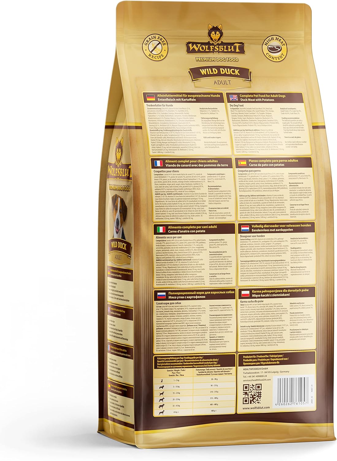 WOLFSBLUT – Wild Duck Adult | Trockenfutter mit natürlichen Zutaten und Superfoods für ausgewachsene Hunde. Getreidefreies Alleinfutter ohne Zusatzstoffe im Beutel | 12,5kg Ente