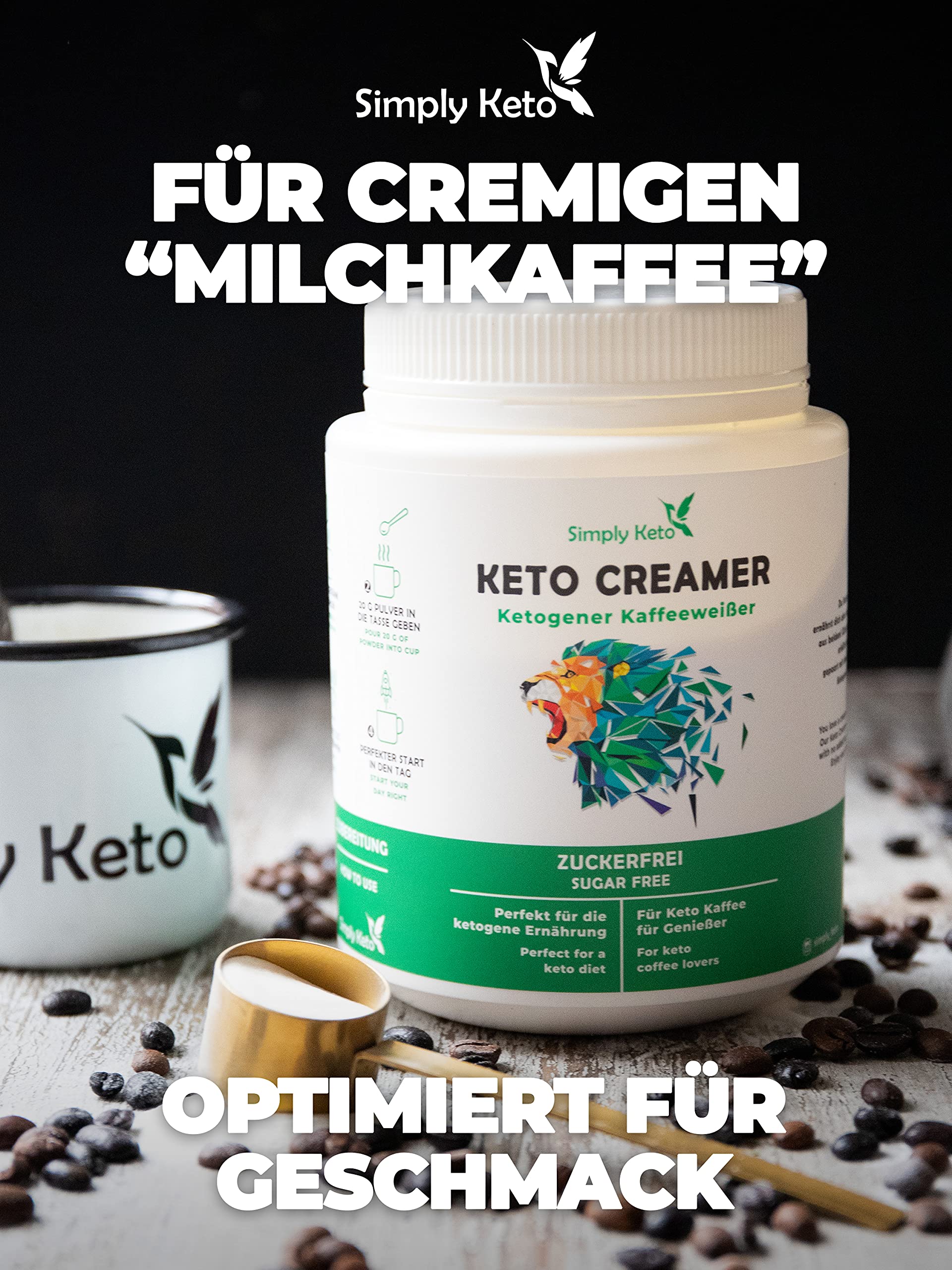 Simply Keto Keto Creamer Vorratsdose 450g - Ohne Zuckerzusatz ketogener Kaffeeweißer für leckeren Milchkaffee - Mit Kokosöl & Weidebutter - Ohne Zucker & Kohlenhydrate - Optimiert für Geschmack