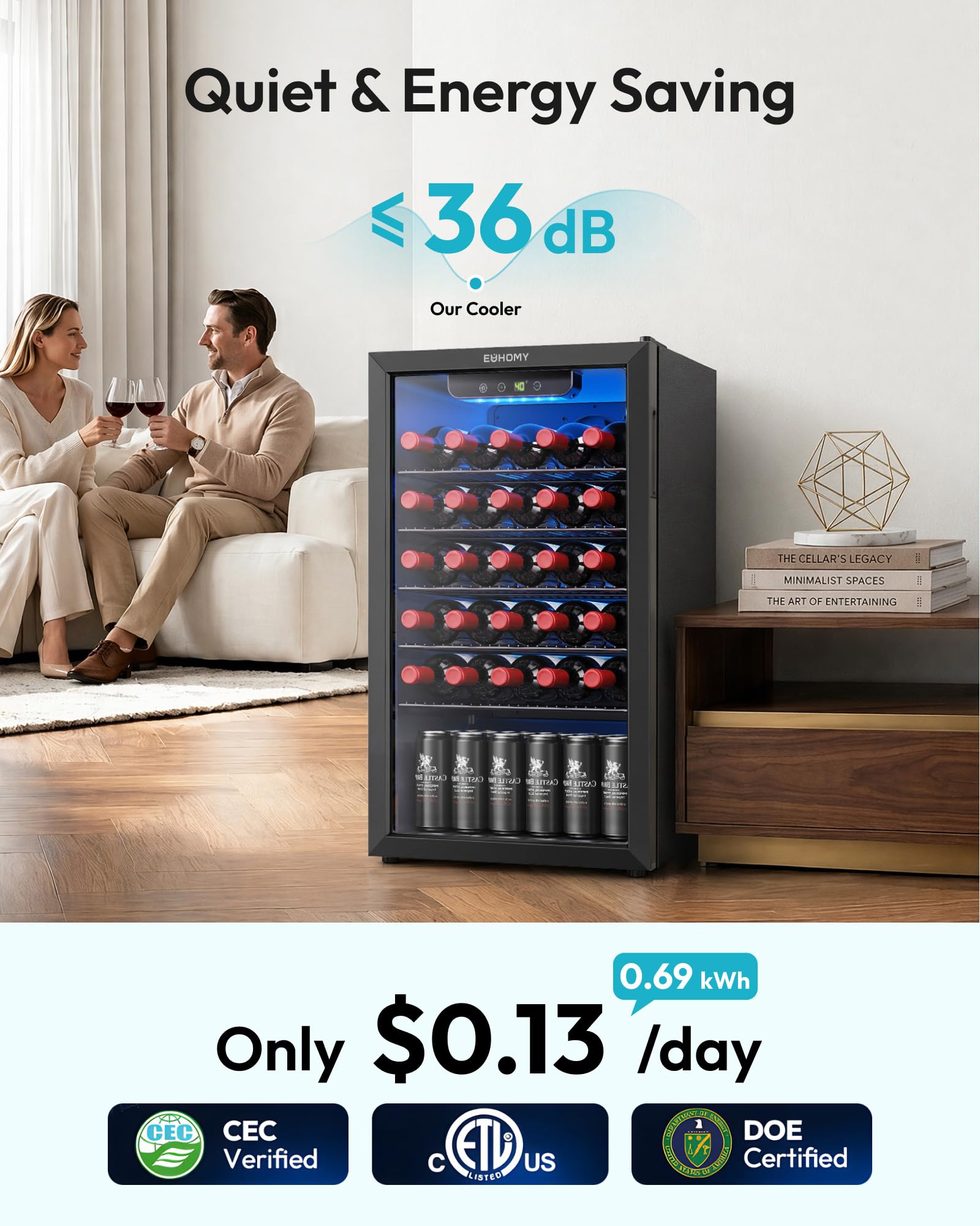 EUHOMY 25 bottle Wine Cooler Refrigerator, Freestanding Compressor Wine Fridge with Adjustable Temperature and Digital Control, Mini Fridge with Glass Door for Red White Wine, Beer, Black