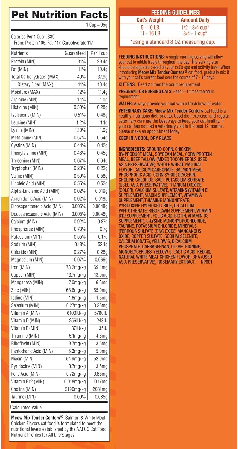 Meow Mix Tender Centers Salmon & Chicken Flavors, Dry Cat Food, 20 Pound Bag