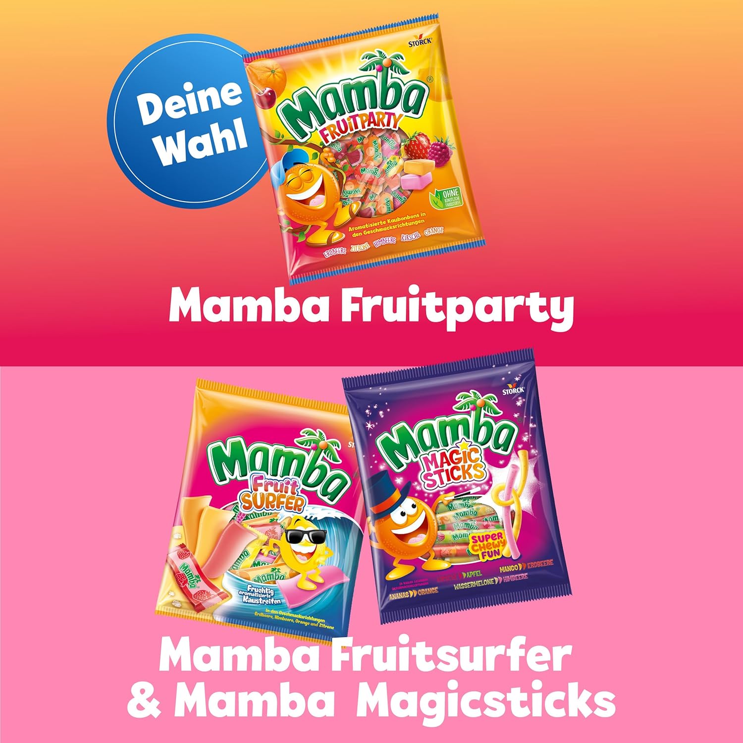 Mamba Beach Mix – 1 x 160g – Fruchtige Kaubonbons mit Mamba Beach Surfer, Mamba Beach Sticks & Mamba Beach Bites – Fruchtgummi Mix einzeln verpackt