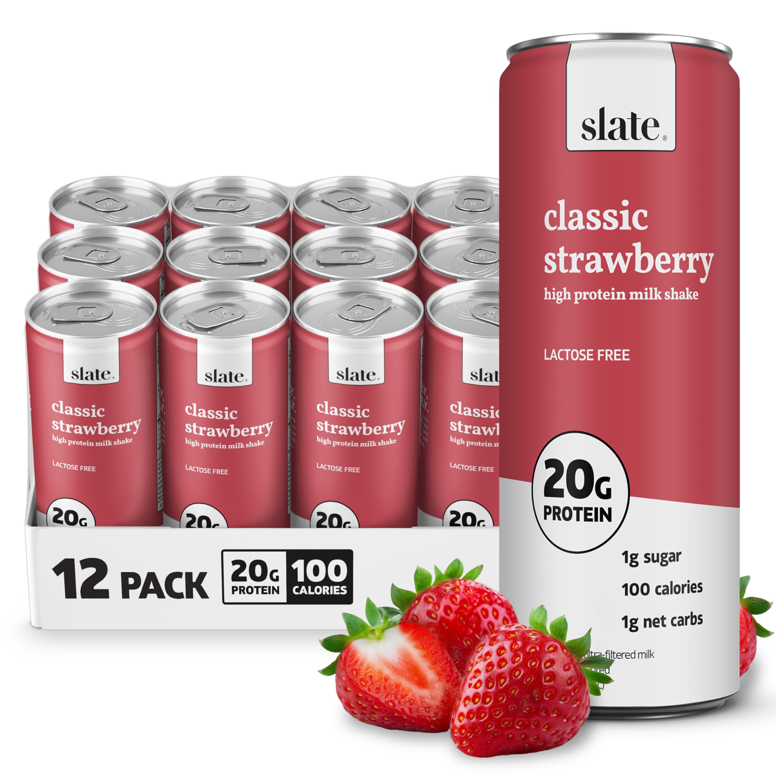 Slate Milk - High Protein Milkshake - French Vanilla - Lactose-Free, 20g Protein, 1g Sugar, 100 Calories, 1g Net Carbs, No Added Sugar - Natural, Breakfast Boost, Post Workout - 11 fl oz, 12 Cans