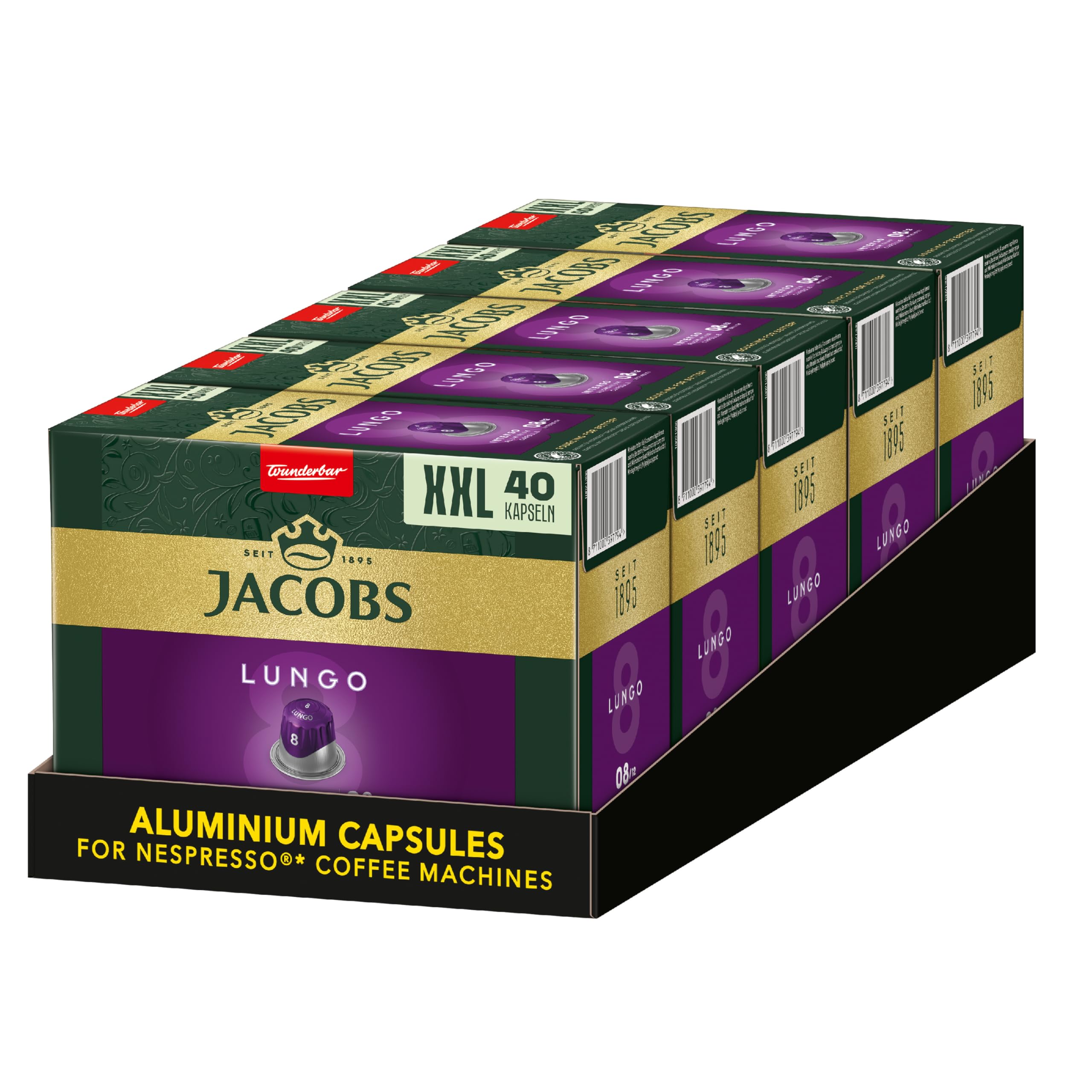 Jacobs Kaffeekapseln Lungo Intenso, Intensität 8/12, 10 x 20 Getränke, Nespresso* kompatible Kaffee Kapseln, 200 Kapseln