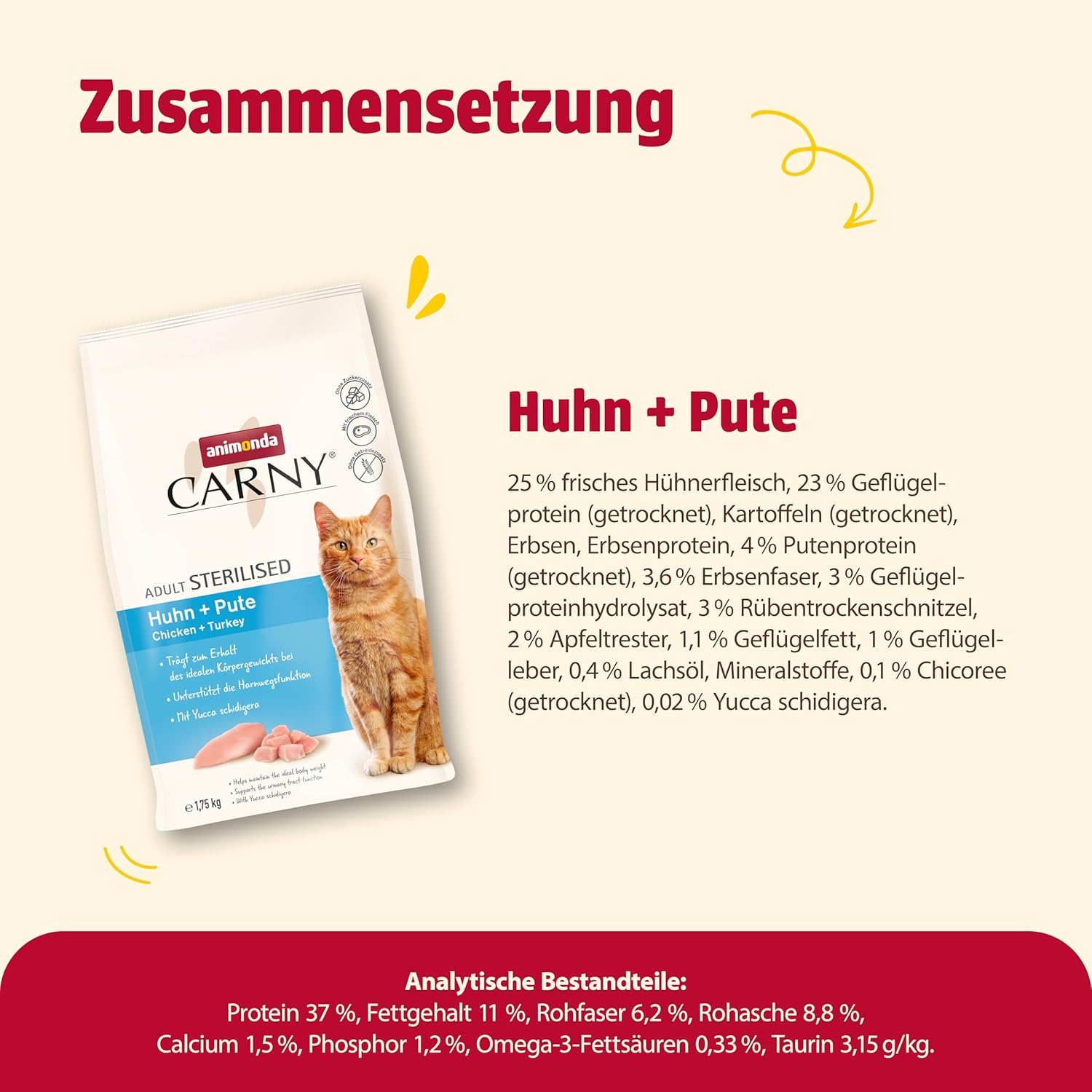 animonda Carny Katzen Trockenfutter Huhn und Rind (1 x 1,75 kg), Trockenfutter für ausgewachsene Katzen ohne Zucker und Getreide, mit frischem Hühnerfleisch und Rinderprotein
