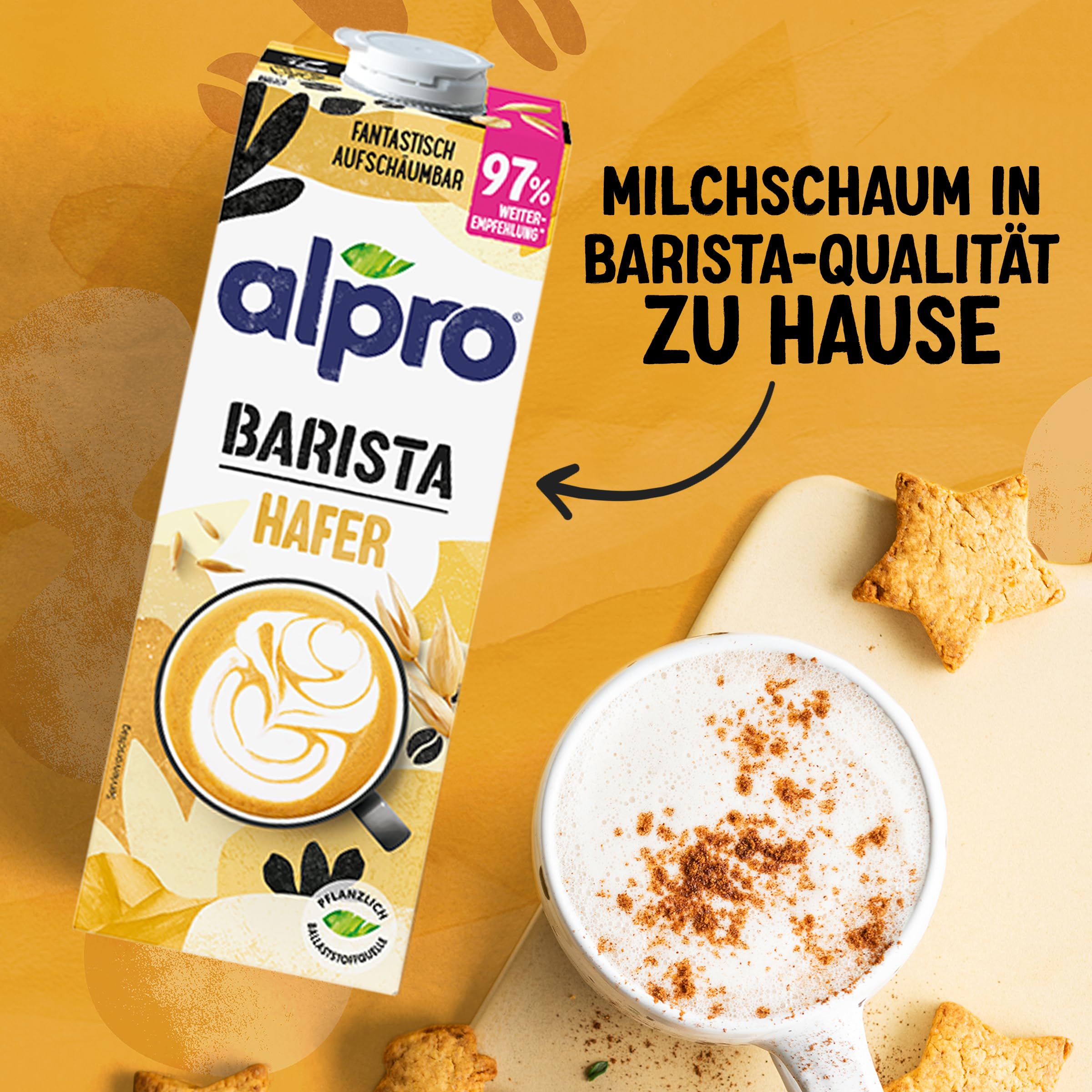 Alpro Barista Kokos – Zum Aufschäumen – 100 Prozent pflanzlich, vegan und milchfrei – Von Natur aus laktosefrei – Reich an Calcium und Vitaminen – 8 x 1 L