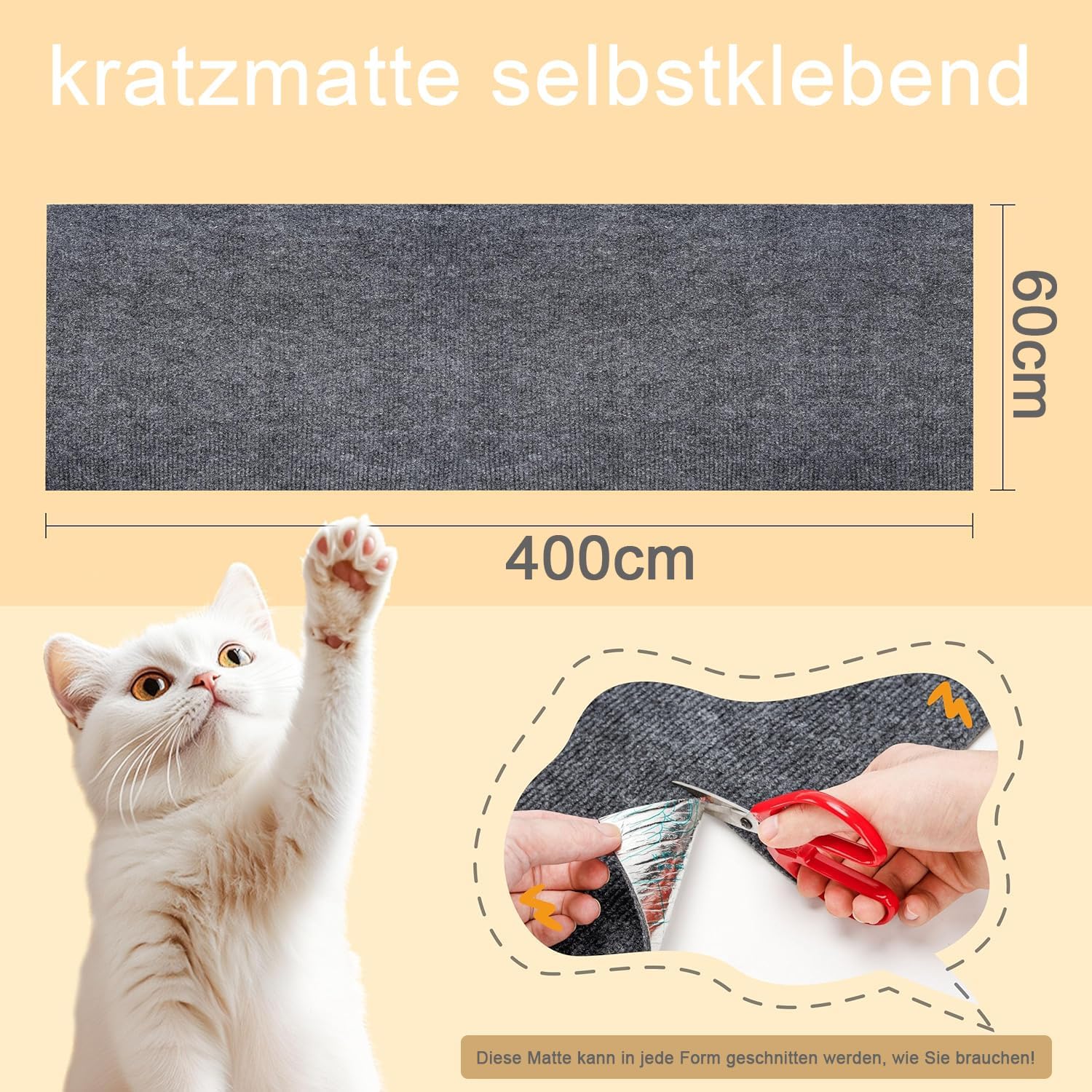 Selbstklebende Kratzschutzmatte für Sofa & Wand, 40x200 cm kratzschutz Sofa Katze - Trimmbarer Schutz gegen Katzenkratzer Couch Schutz von DIY Krallen Katzenteppich