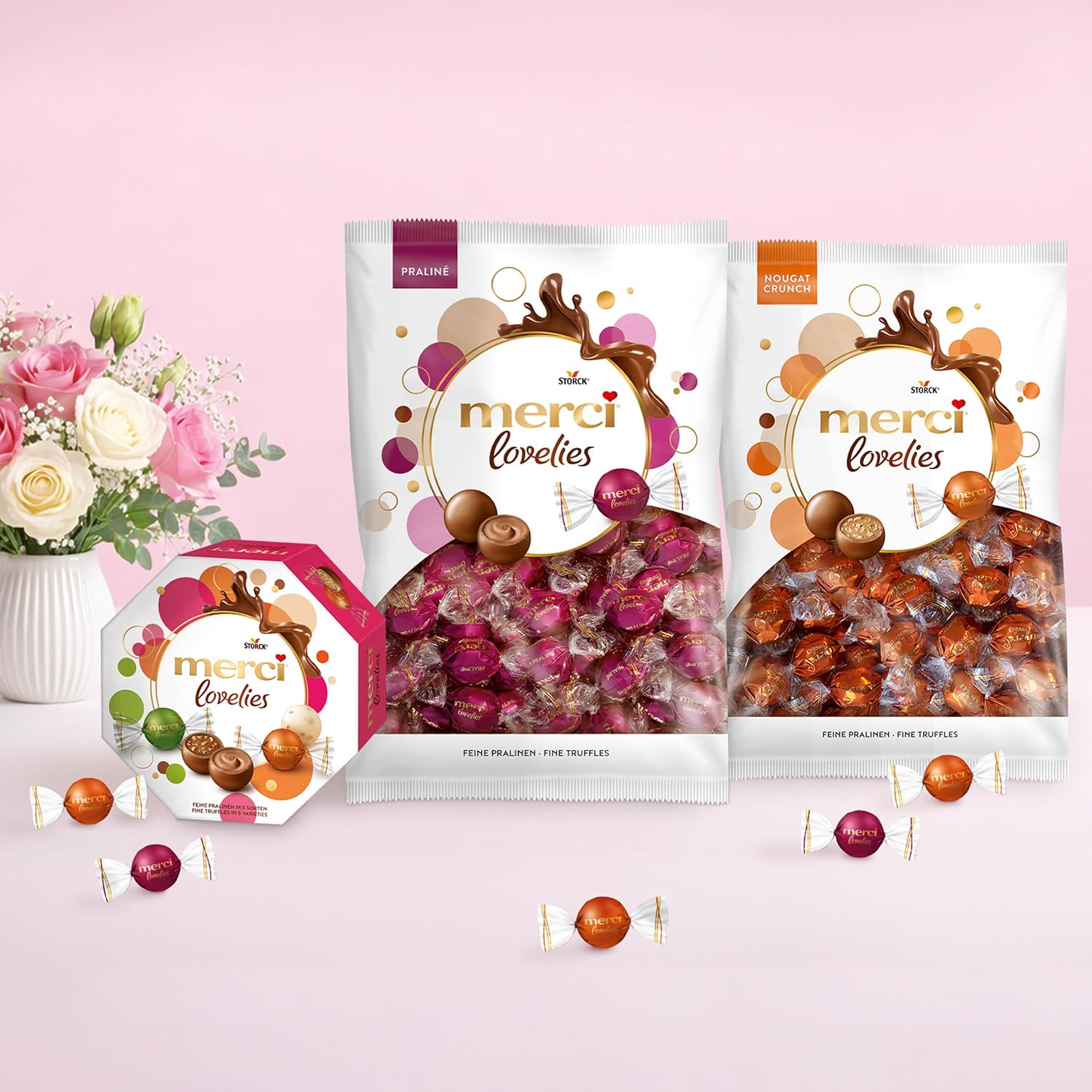 merci lovelies Classic – 1 x 185 g – Pralinen-Schachtel mit 5 gefüllten Schokoladen-Spezialitäten – Schokokugeln zum Teilen & Verschenken