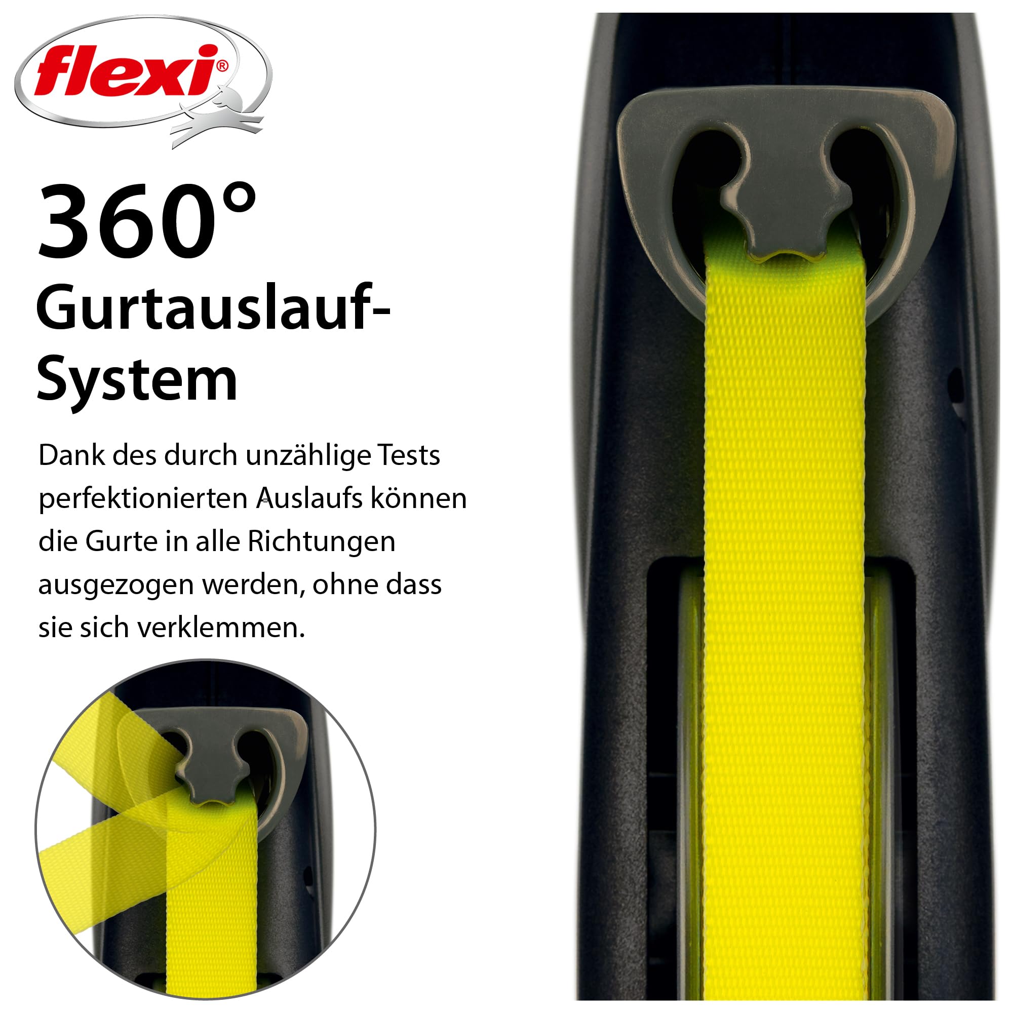 flexi® Giant S/M | 8m Gurt Roll-Leine für Hunde bis 25 kg | schwarz/neon-gelb | ausziehbare Hundeleine | Gewicht 438.4 gr | Maße 15.3 x 19.2 cm
