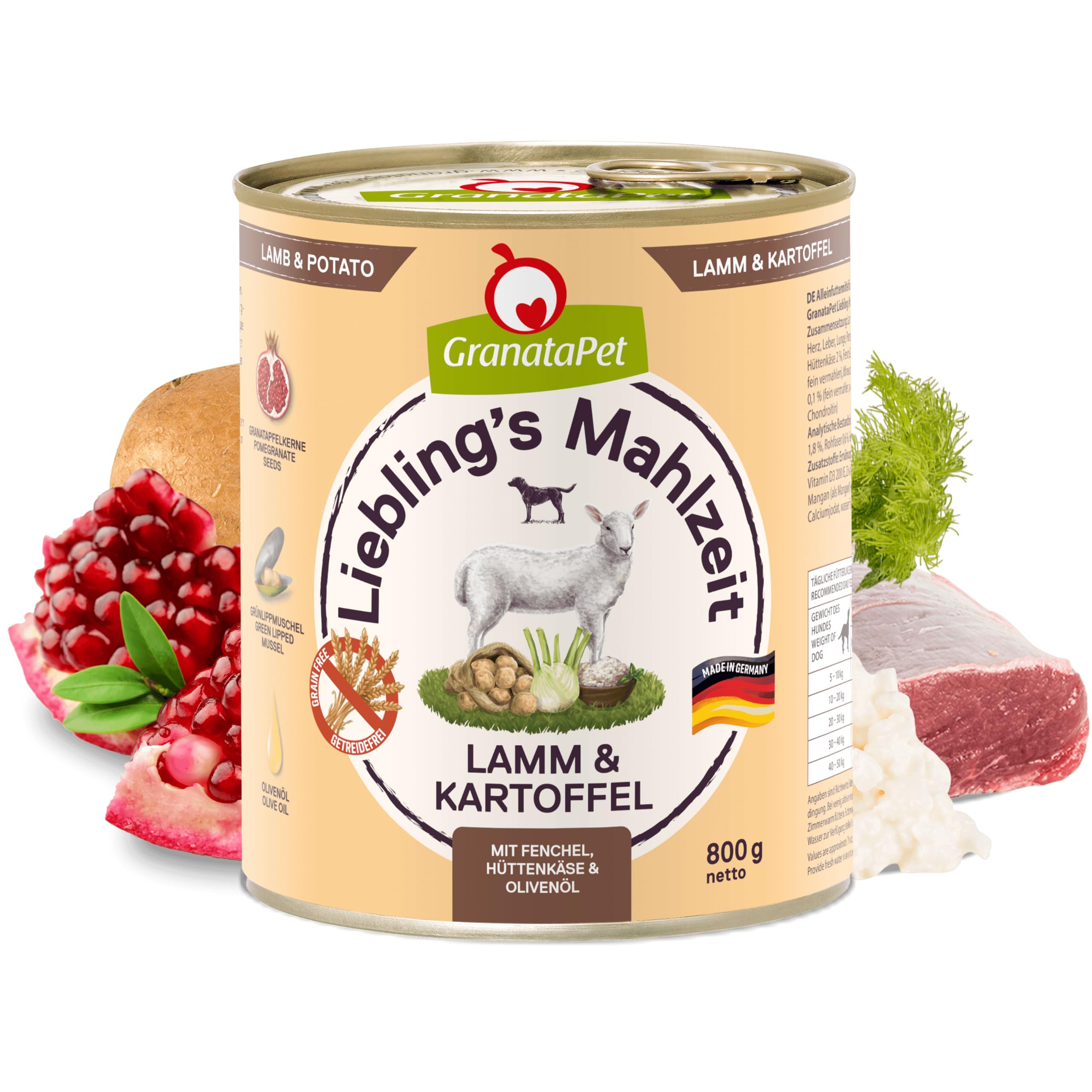 GranataPet Liebling's Mahlzeit Multipack 2, Nassfutter für Hunde im Probierpaket, Alleinfuttermittel ohne Getreide, Hundefutter mit hohem Fleischanteil & hochwertigen Ölen, 6 x 800 g