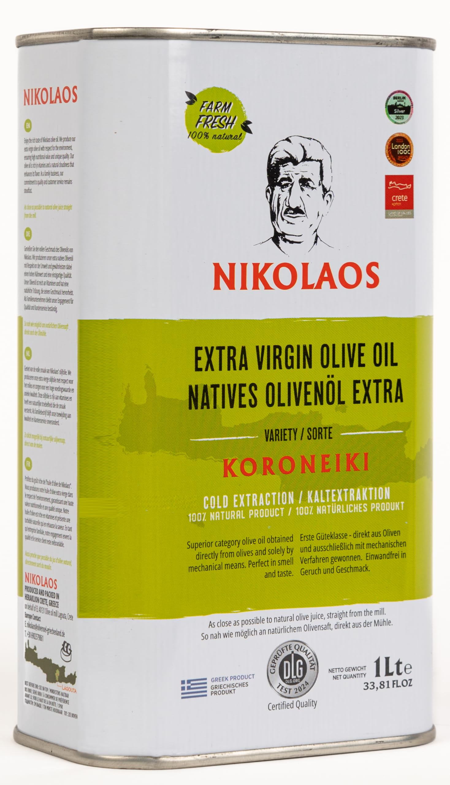 Olivenöl 5 L aus Kreta, Griechenland – „NIKOLAOS“ Premium-Qualität, reich an Polyphenolen, extra nativ, kaltgepresst. Neue Ernte: 2025/2026. MHD: bis September 2027