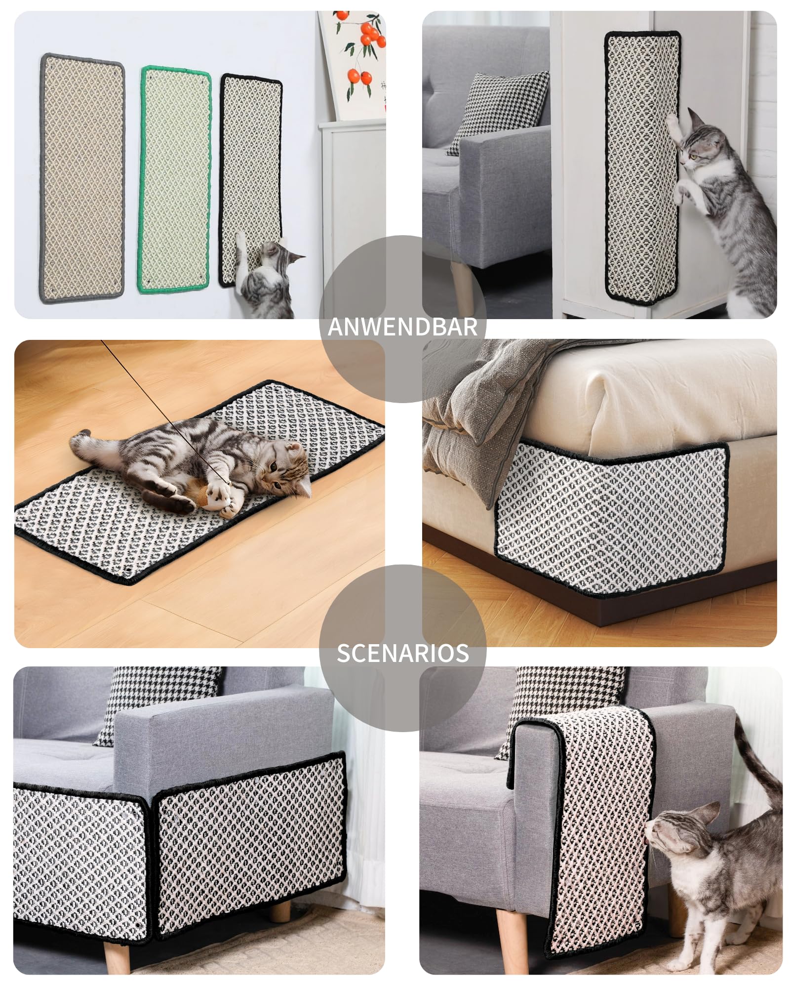 2 Stück Kratzmatte aus Sisal, Kratzmatte für Katzen, mit Klebeband, Katzenkratzmatte, Teppich zum Schutz der Wand, 60 × 25 cm (Braun)