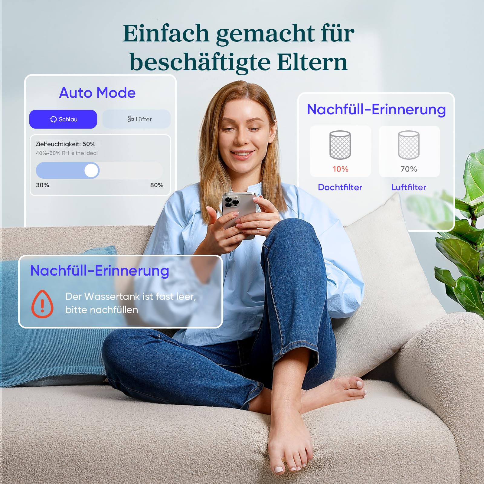 Levoit Luftbefeuchter Schlafzimmer, 23dB leise Humidifier, Top-Fill für Baby, bis 25H, Raumbefeuchter mit 360 grad Drehdüse für Kinderzimmer, Pflanzen, Auto Shut-off, 2,5 L, Weiß