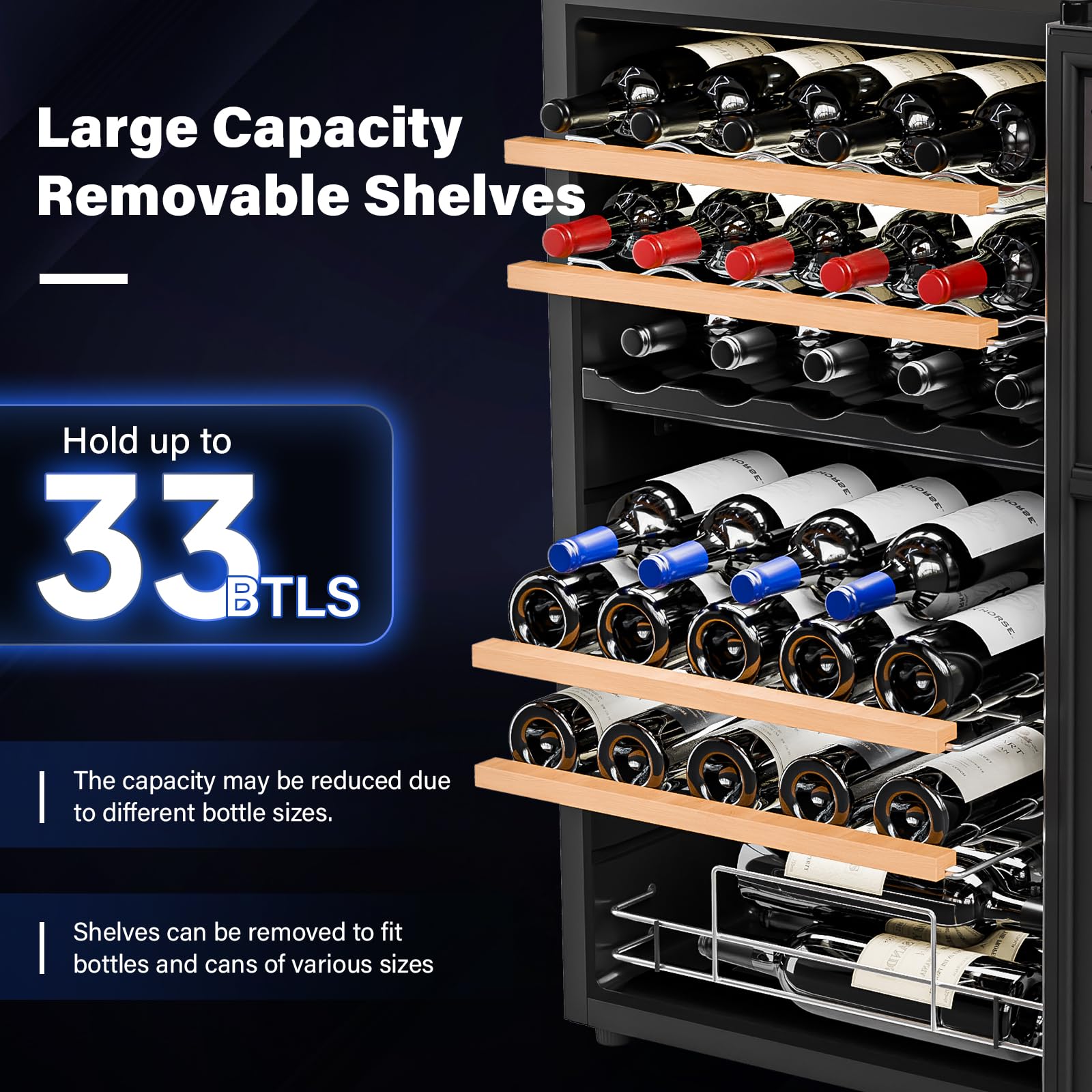 ROVSUN 18 Bottle Wine Fridge, Freestanding Compressor Wine Cooler Refrigerator, Beverage Wine Chiller with Digital Temperature Control & Double-layer Glass Door for Red White Wine, Champagne, Beer