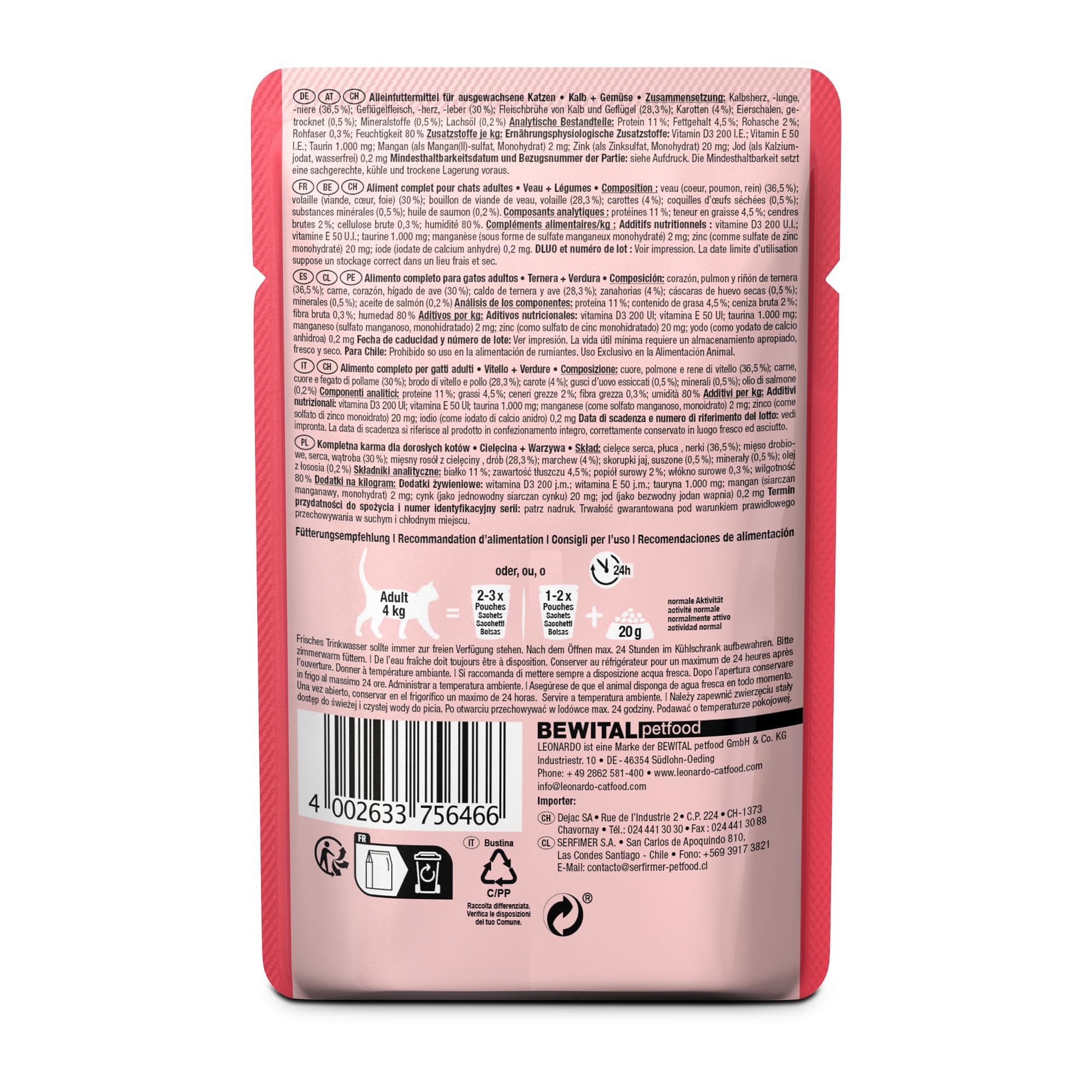 LEONARDO Frischebeutel [16x85g Kaninchen + Cranberries] | Getreidefreies Nassfutter für Katzen | Feuchtfutter Alleinfutter im Einzelportionsbeutel