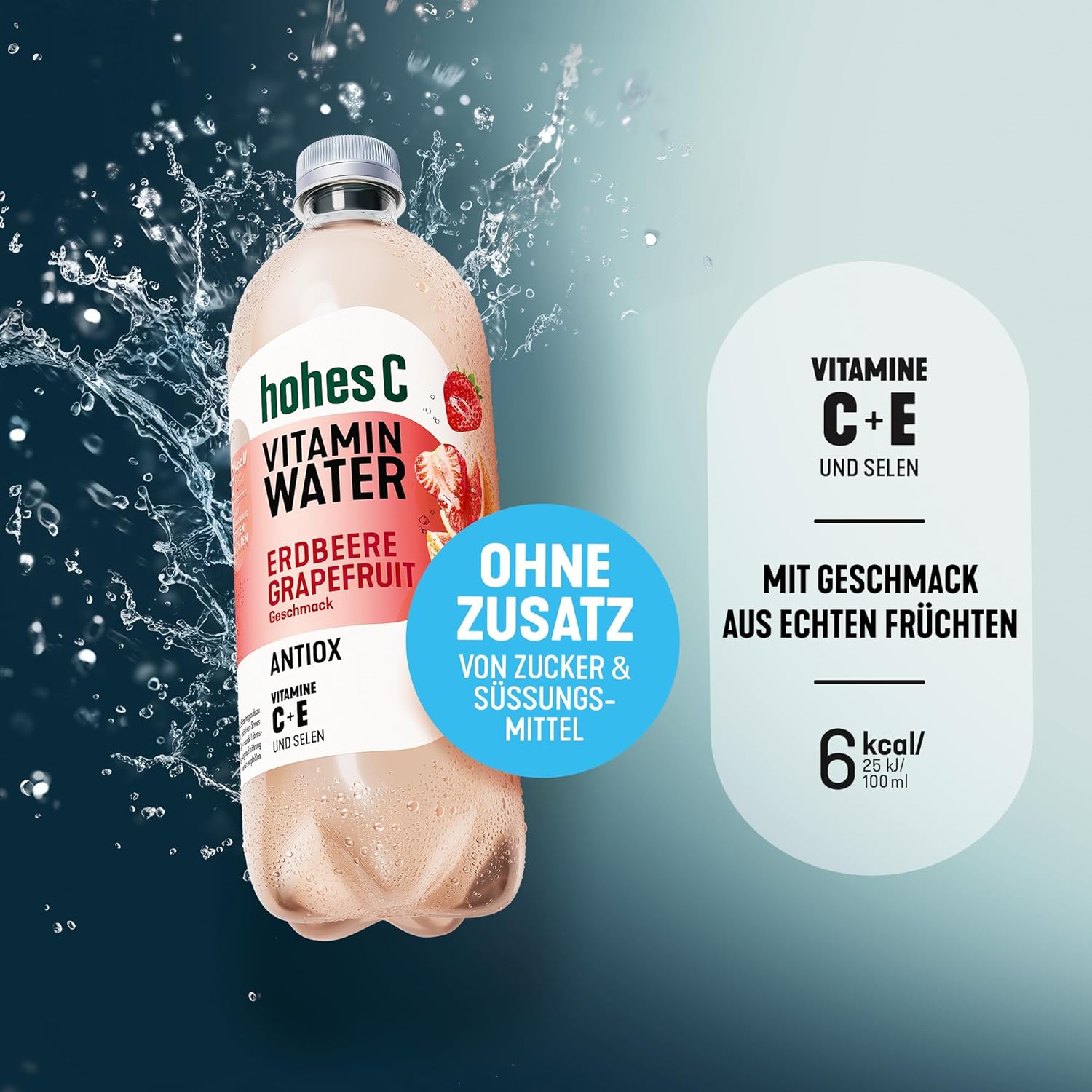 hohes C Vitamin Water Protect Limette & Ingwer (6 x 750ml), für dein Immunsystem: Vitamin C, D, E + Zink, gegen oxidativen Stress, nur 6kcal/100ml, ohne Zuckerzusatz & Süßungsmittel, vegan