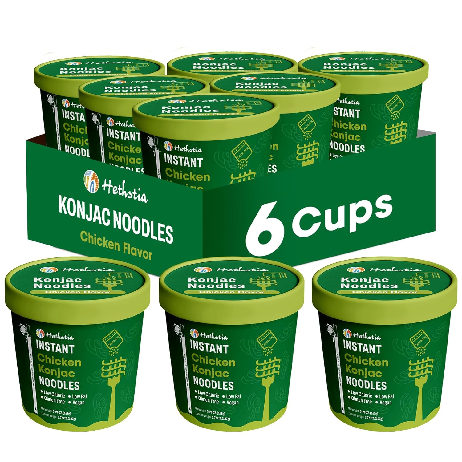 Hethstia Konjac Noodle, 6-Pack Pre-cooked Low Carb Shirataki Pho Soup Variety Flavor (Chicken, Spicy Curry, Spicy Beef)- Low-Calorie, Sugar-Free, Vegan, Gluten-Free, 34.32oz Keto-Friendly Asian Meal