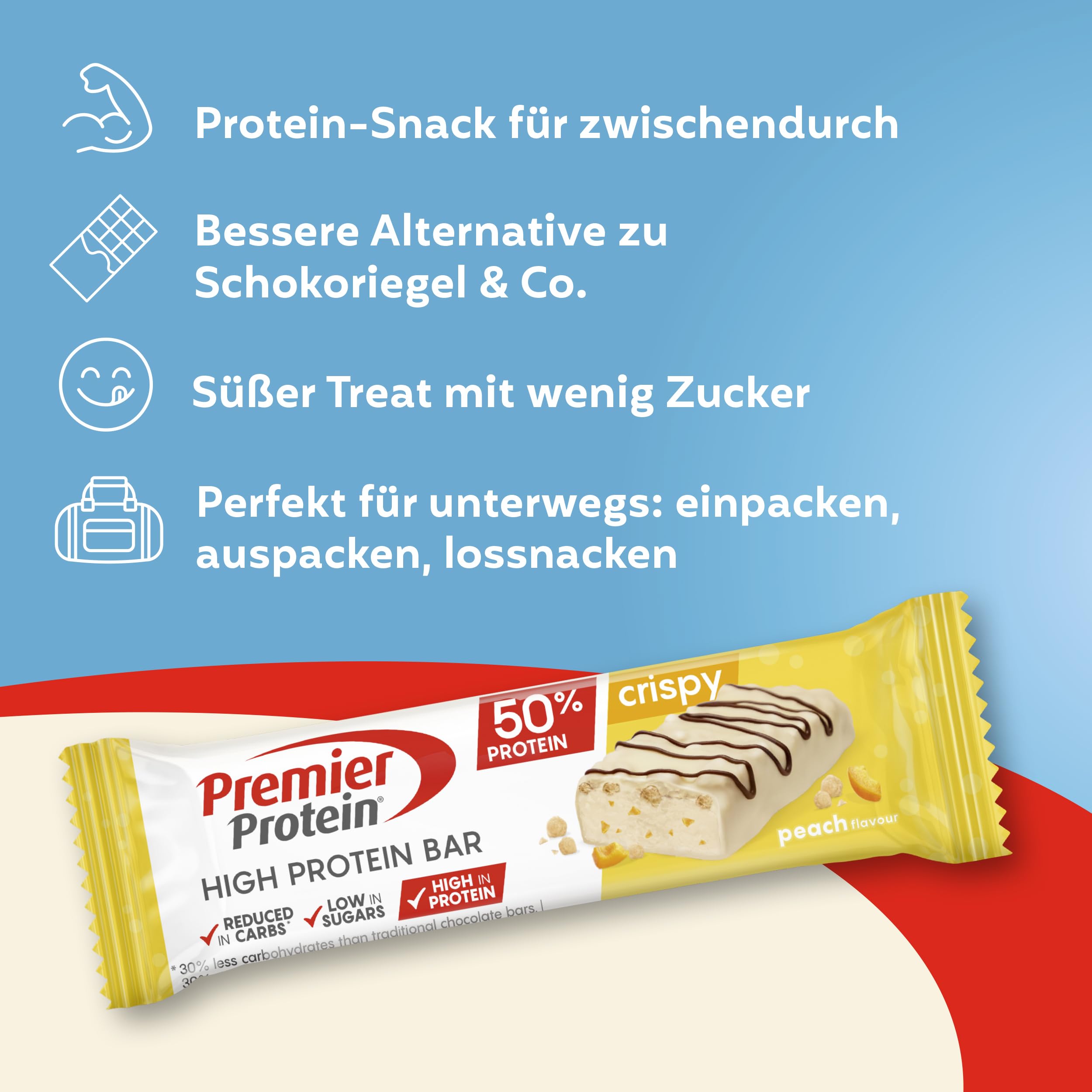 Premier Protein - High Protein Bar 50% - Double Chocolate Cookie - 16x40g - Zuckerarm - Kohlenhydratarm - palmölfrei
