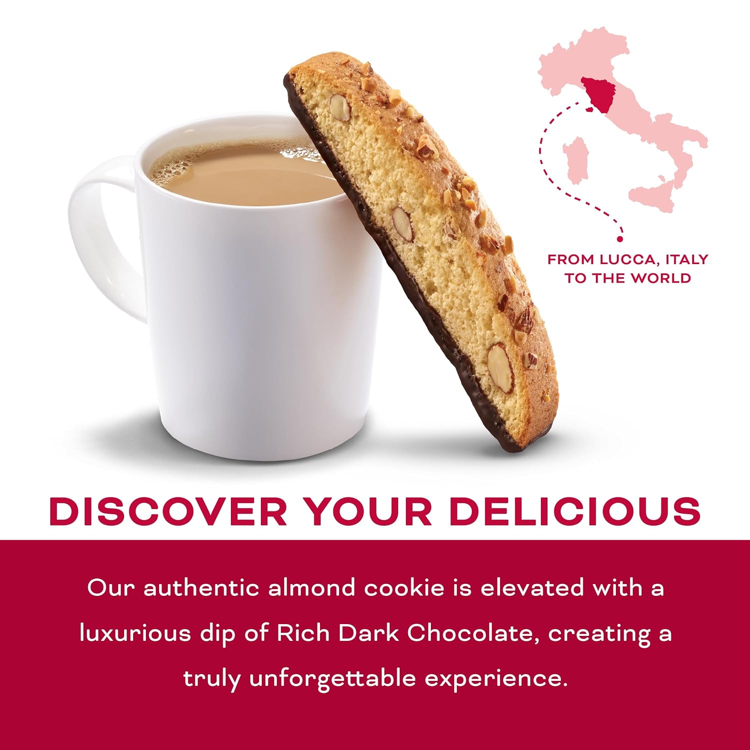 Nonni's Cioccolati Dark Chocolate Almond Biscotti Cookies – Individually Wrapped Italian Coffee Snack, Crunchy Twice-Baked, 21.5 oz Carton