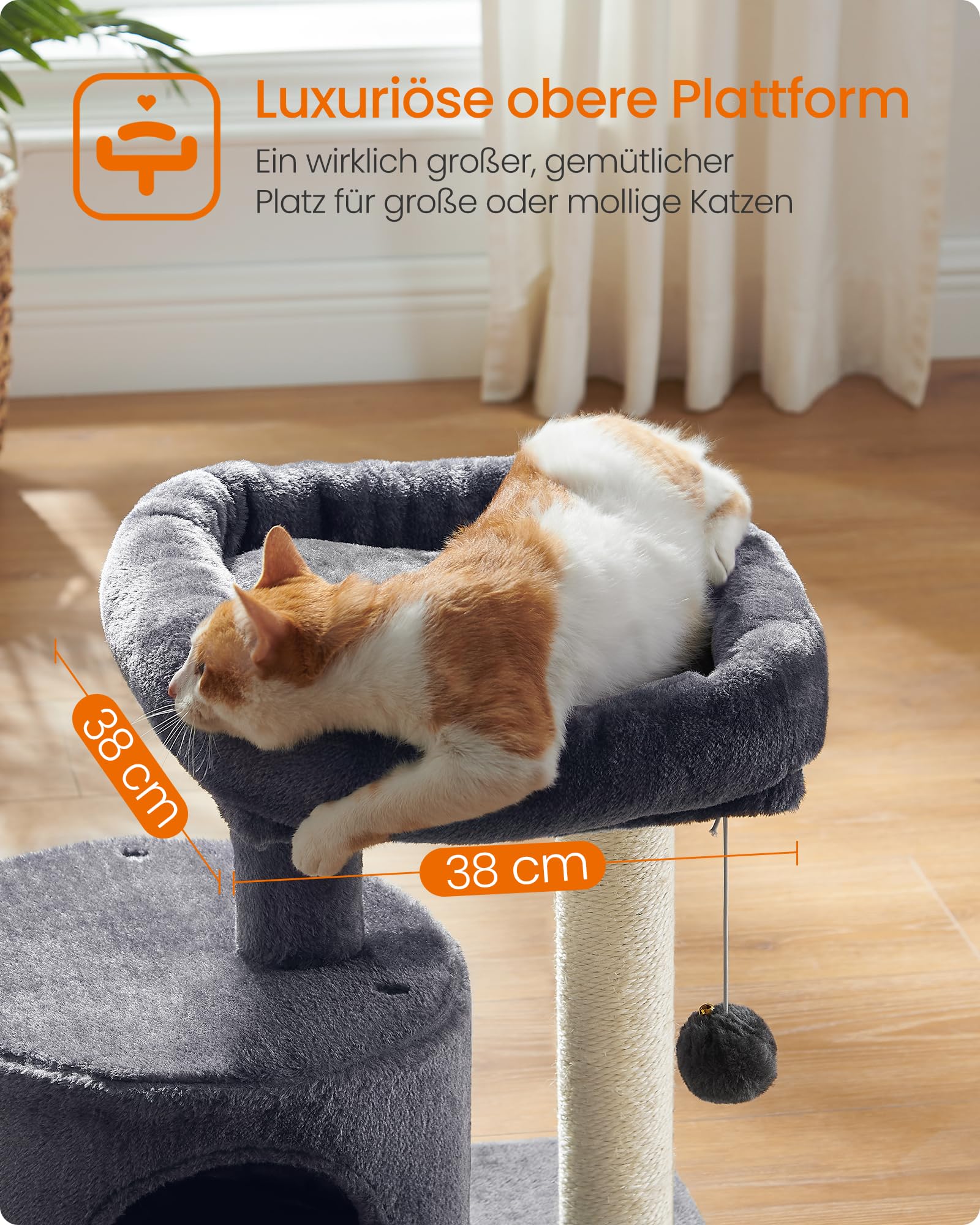 Feandrea Kratzbaum klein, Katzenbaum mit Sisalstamm, Katzenkratzbaum mit gepolsterter Plattforme, für Kätzchen, hellgrau PCT50W