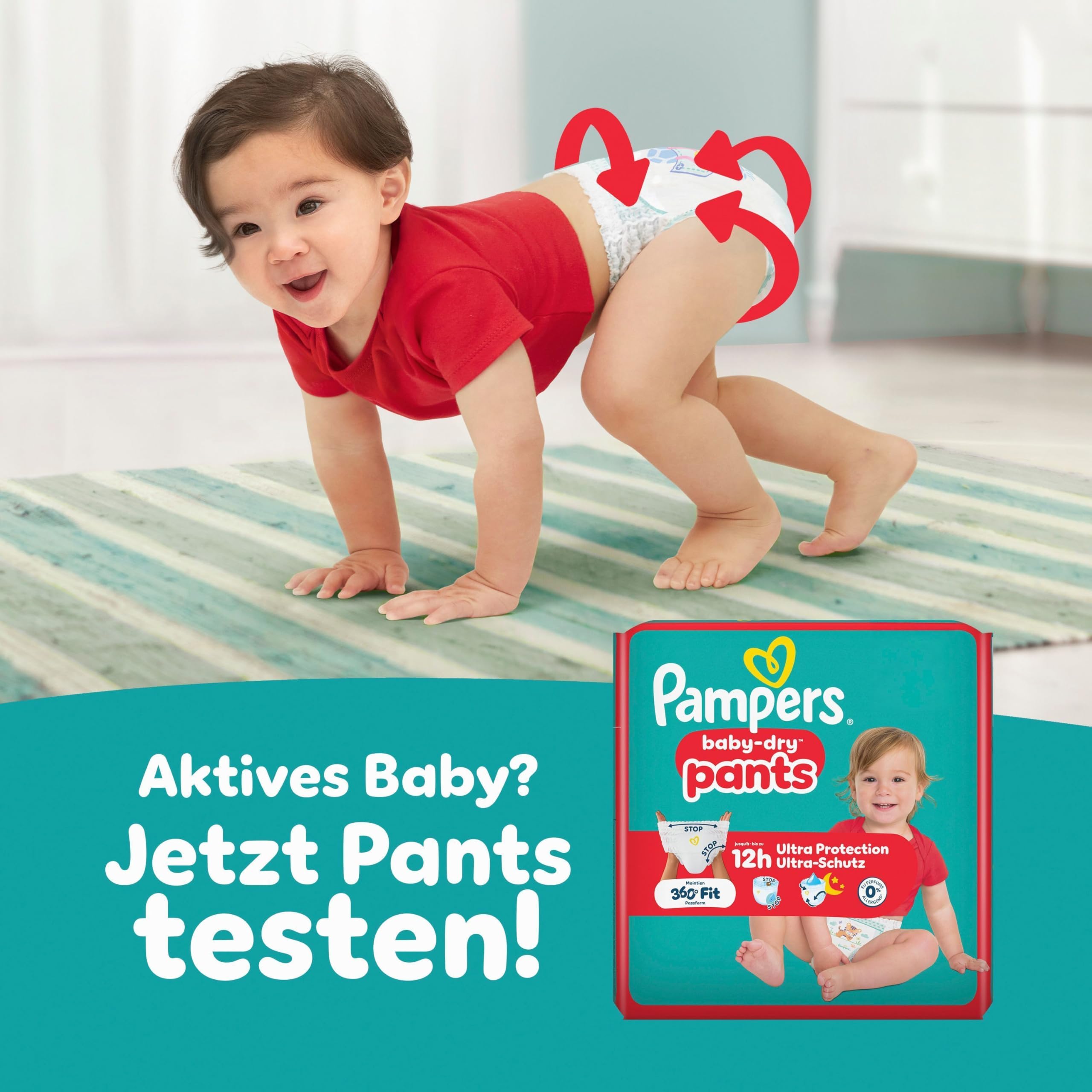 Pampers Baby-Dry Größe 8, 144 Windeln, 17kg+, Bis zu 100% Auslaufschutz & Komfort die ganze Nacht