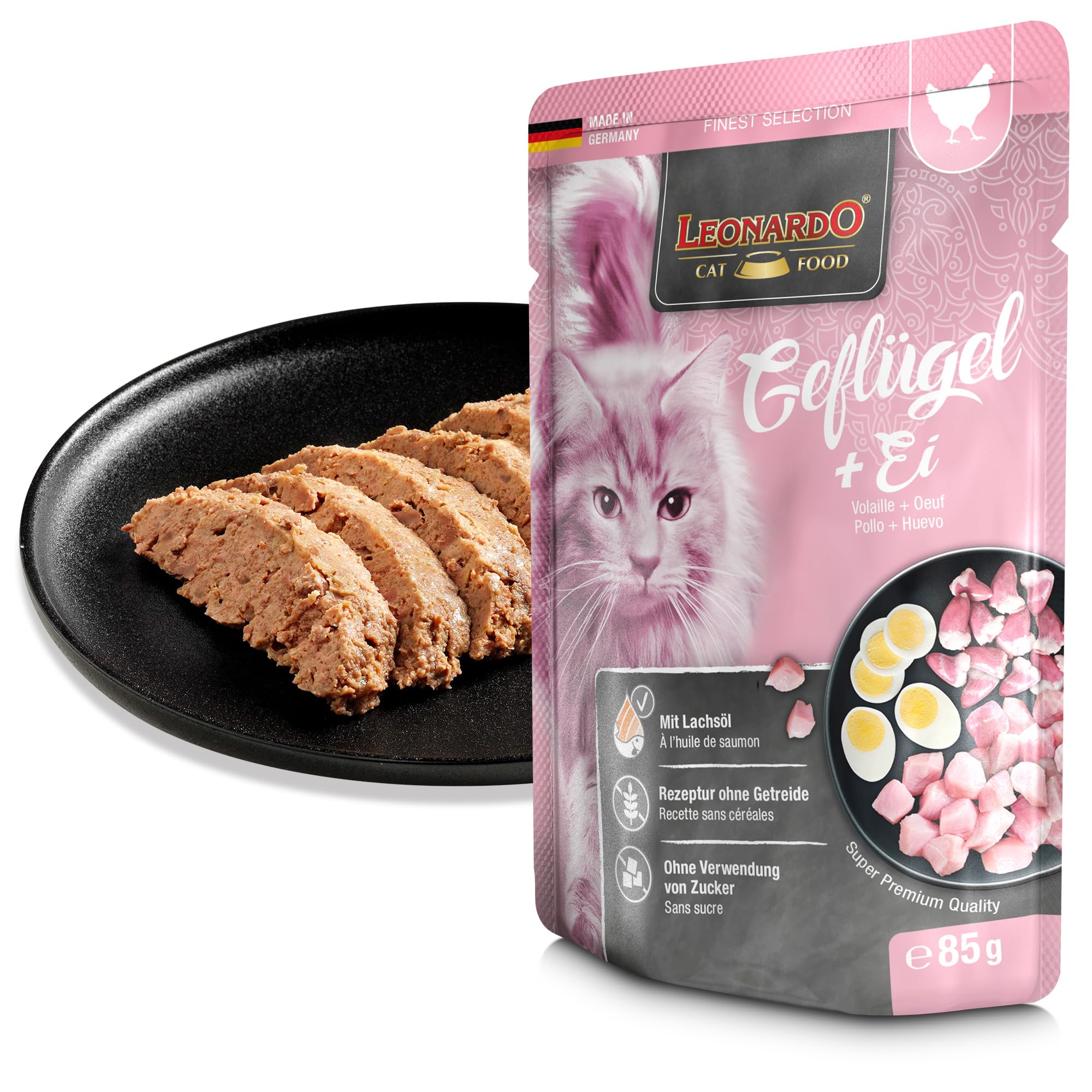 LEONARDO Frischebeutel [16x85g Kaninchen + Cranberries] | Getreidefreies Nassfutter für Katzen | Feuchtfutter Alleinfutter im Einzelportionsbeutel