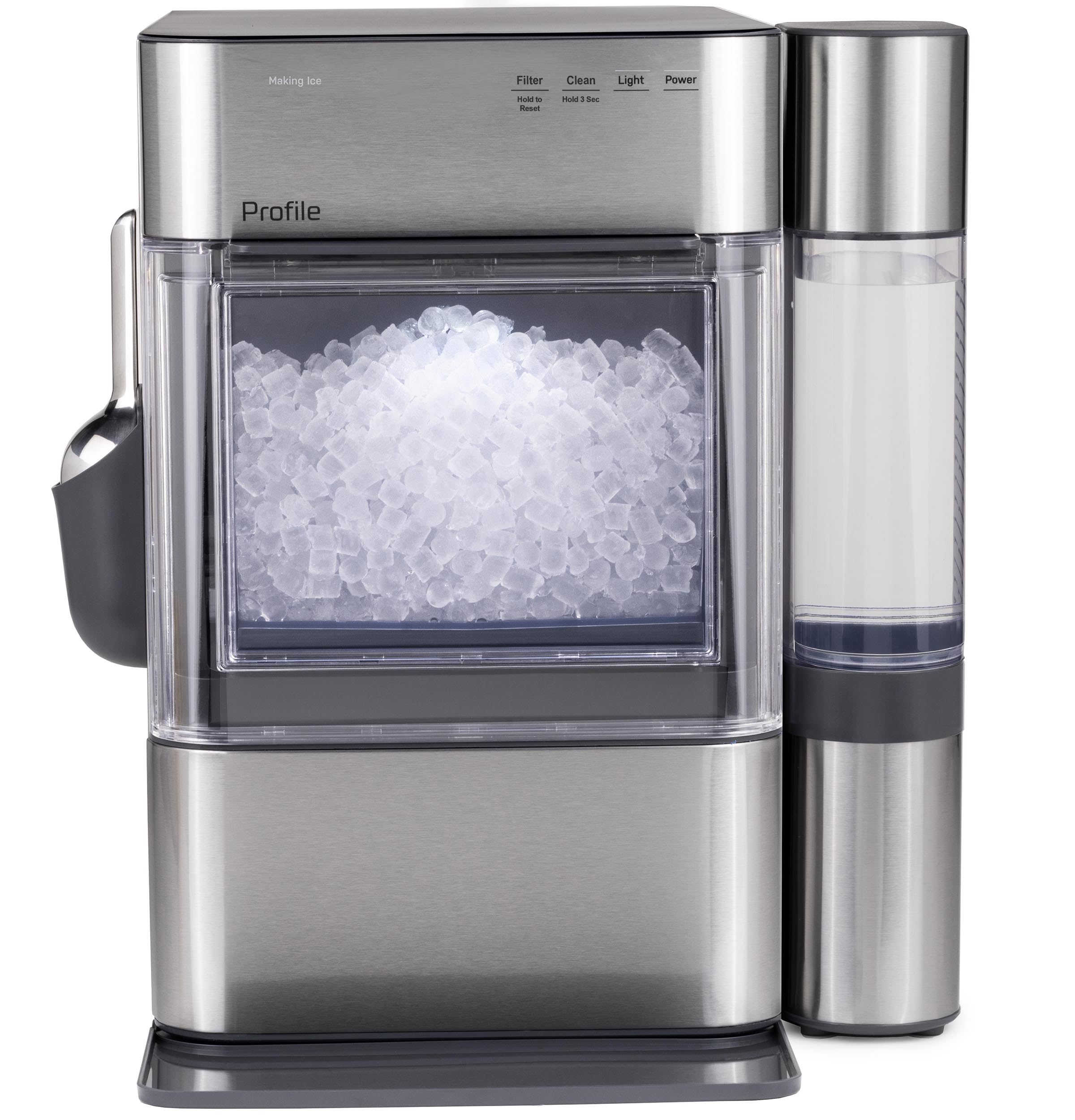 GE Profile Opal 2.0 Ultra Nugget Ice Maker with .75 Gallon Side Tank and Scale Inhibiting Filter, Scoop Included, 38 lbs in 24 Hours, Pellet Ice Machine with WiFi & Smart Connected, Stainless Steel
