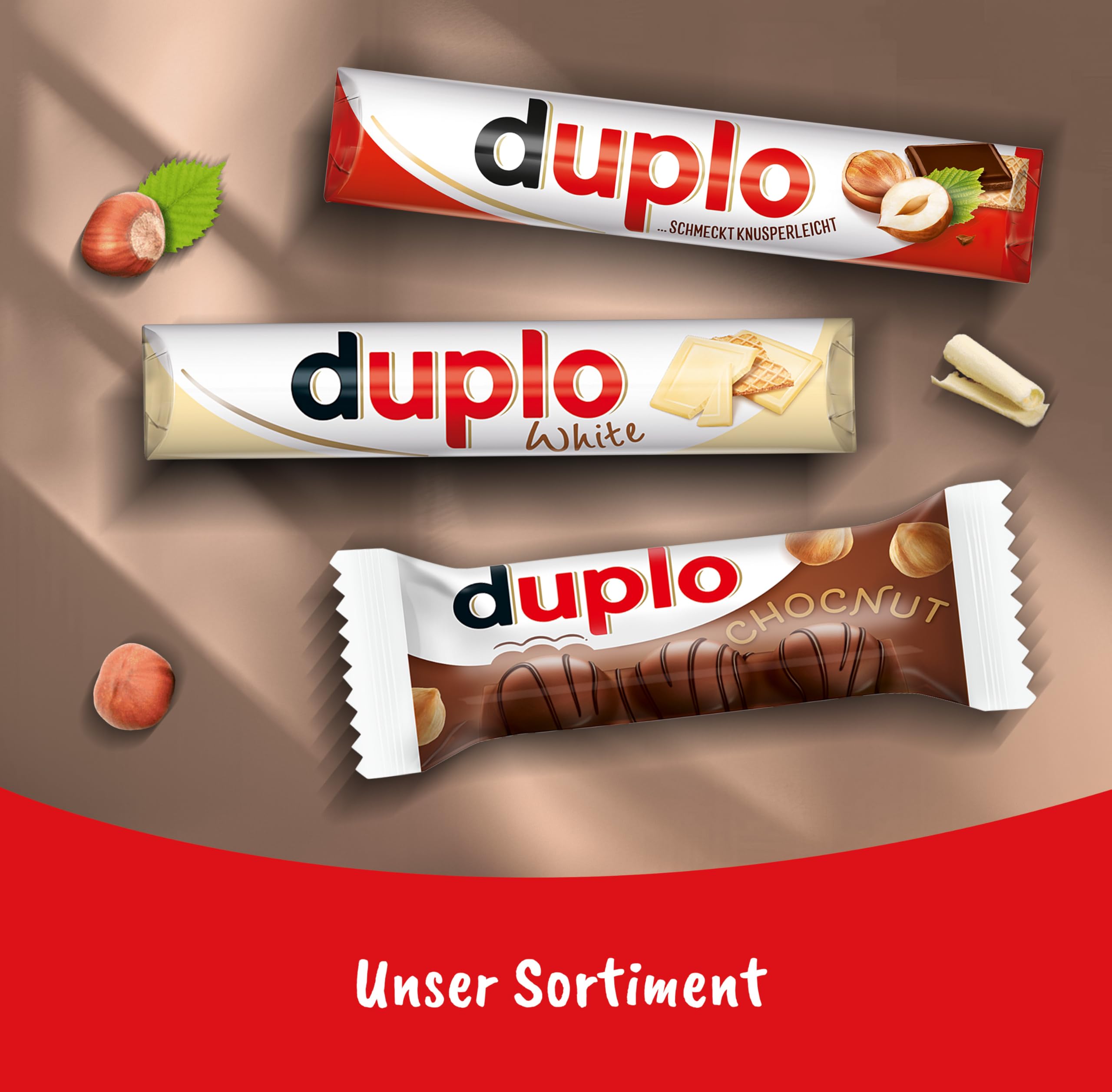 Duplo – Schokoriegel mit feiner Nugatcreme, knuspriger Waffel & zarter Vollmilchschokolade – Schmeckt knusperleicht – 1 Packung mit 10 Einzelriegeln (10 x 18,2 g)