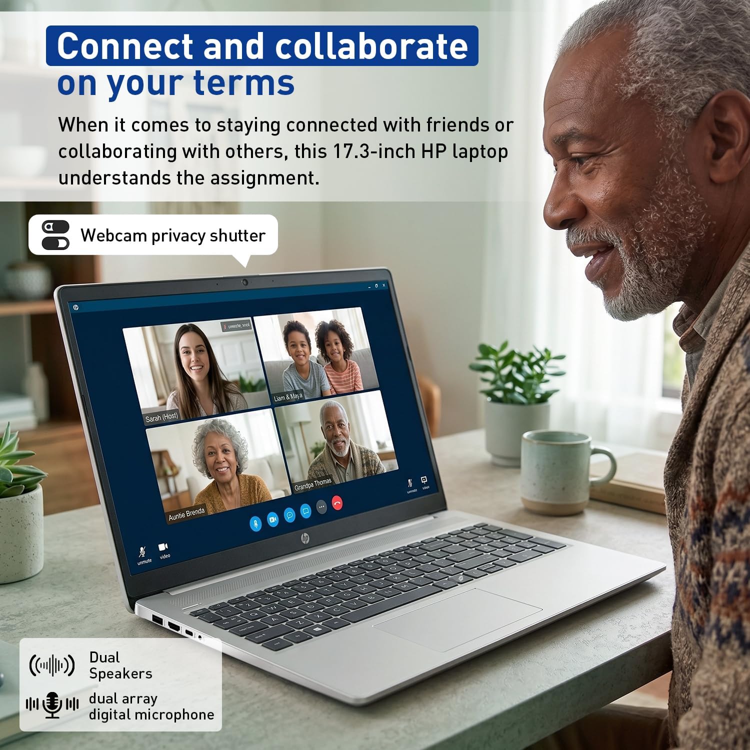 HP 17.3" FHD IPS LED Anti-Glare 300 nits Laptop, AMD Ryzen 5 7430U 6-core CPU, 16GB RAM, 1TB Storage, Webcam w/Shutter, Microsoft Copilot Key, Wi-Fi 6, BT 5.4, Win11 Home, 17-cp3000