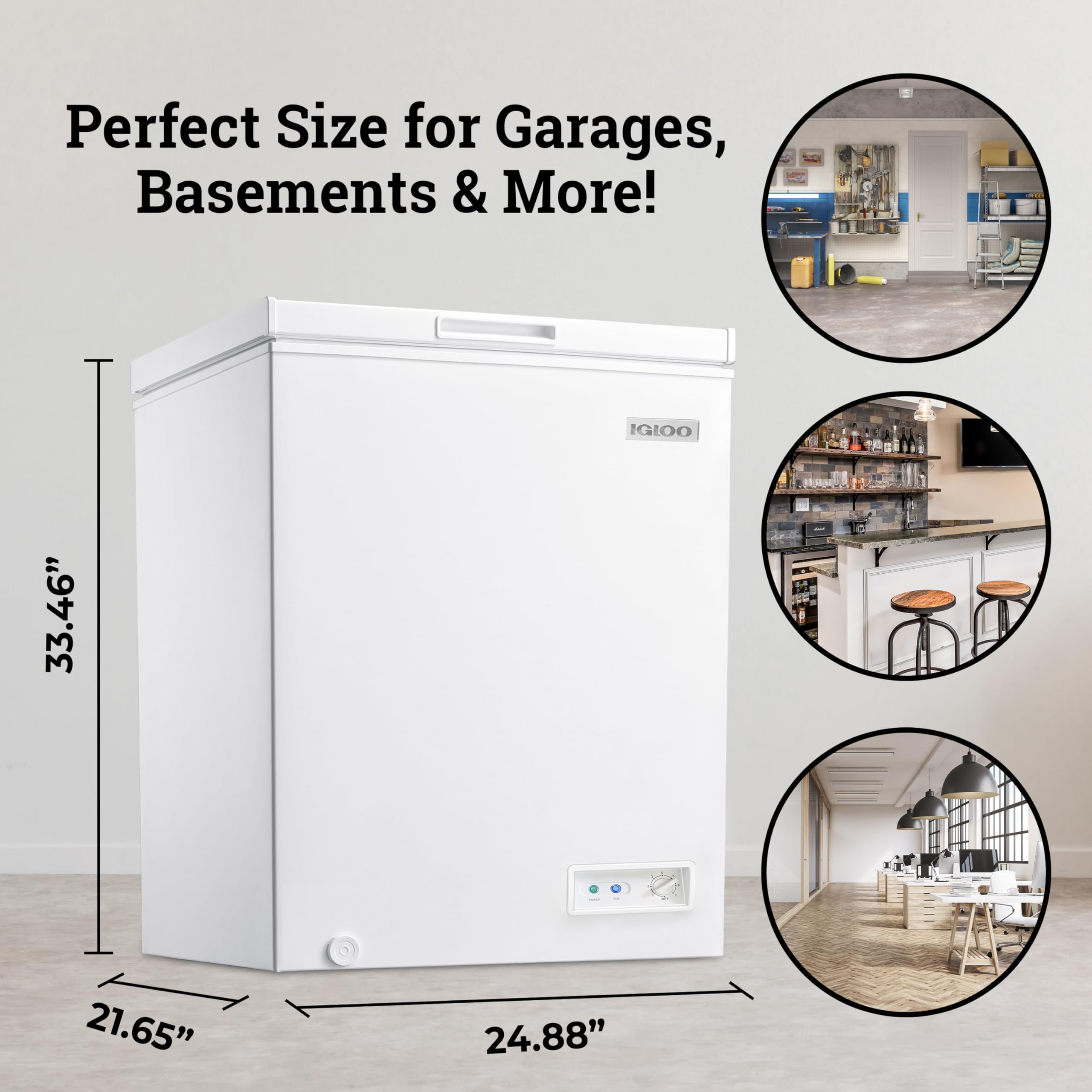 Igloo 3.5 Cu Ft. Upright Deep Freezer Chest- Deep Freezer with Quick Freezing System & Adjustable Thermostat- Low Noise Freezer with Removable Basket & LED Lights for Homes, Garages & Basements- Black
