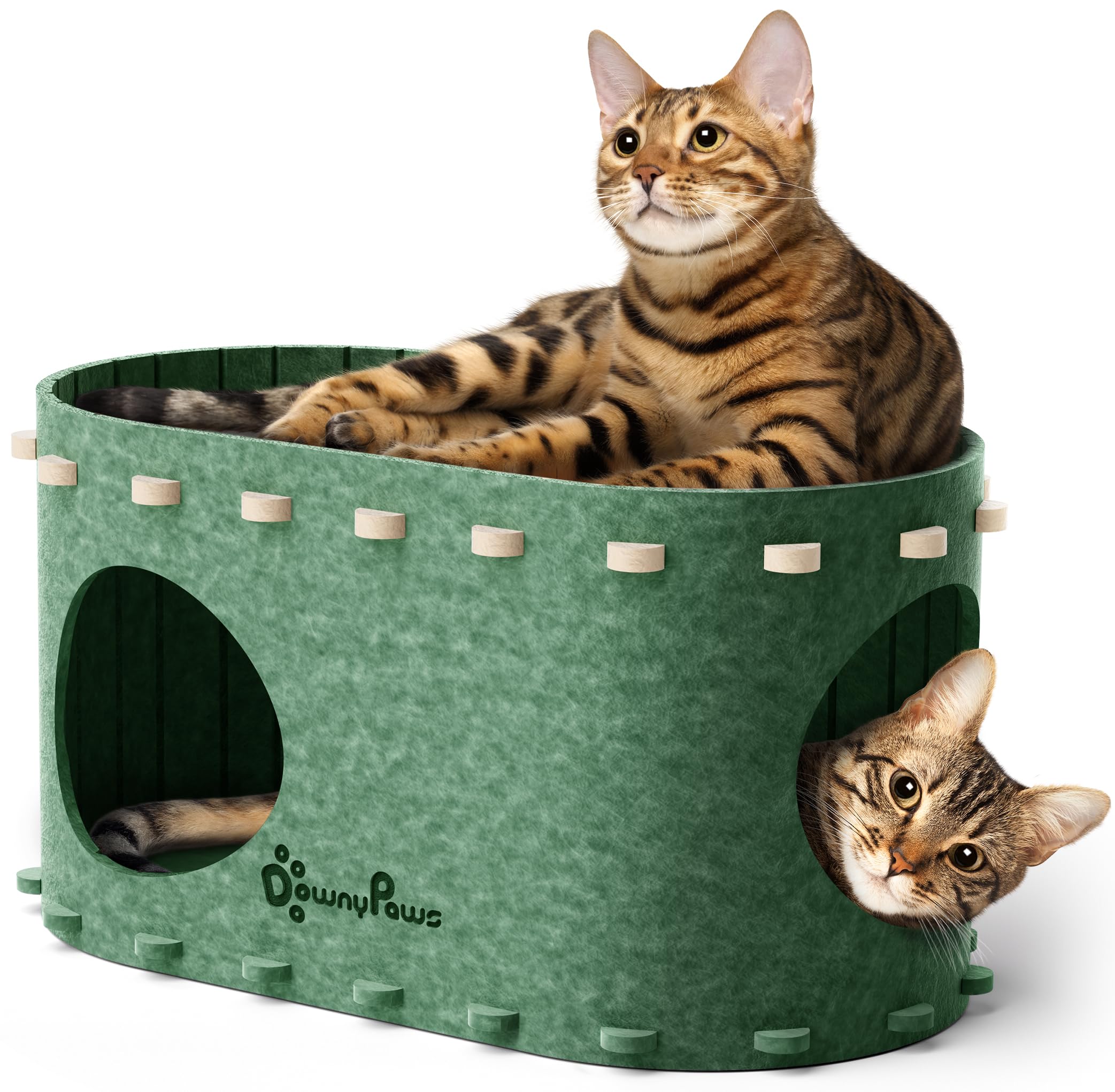Katzenhöhle Filz, Katzenhaus aus Filz, Katzenbett, Katzenhöhle für Katzen, 58 x 33 x 30cm, Peek-a-Boo zum Spielen, Winterfest, Schutz der Katzennägel, Beige