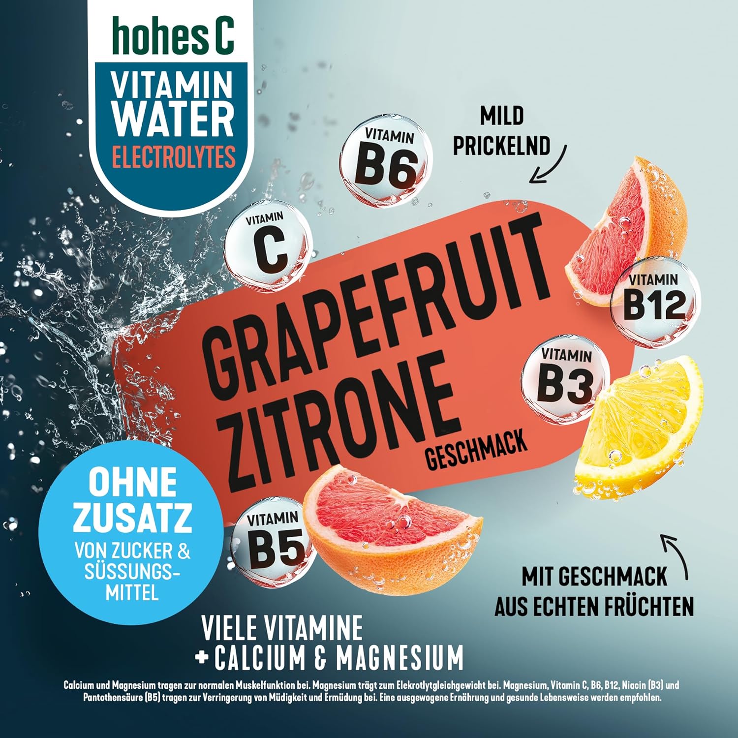 hohes C Vitamin Water Protect Limette & Ingwer (6 x 750ml), für dein Immunsystem: Vitamin C, D, E + Zink, gegen oxidativen Stress, nur 6kcal/100ml, ohne Zuckerzusatz & Süßungsmittel, vegan
