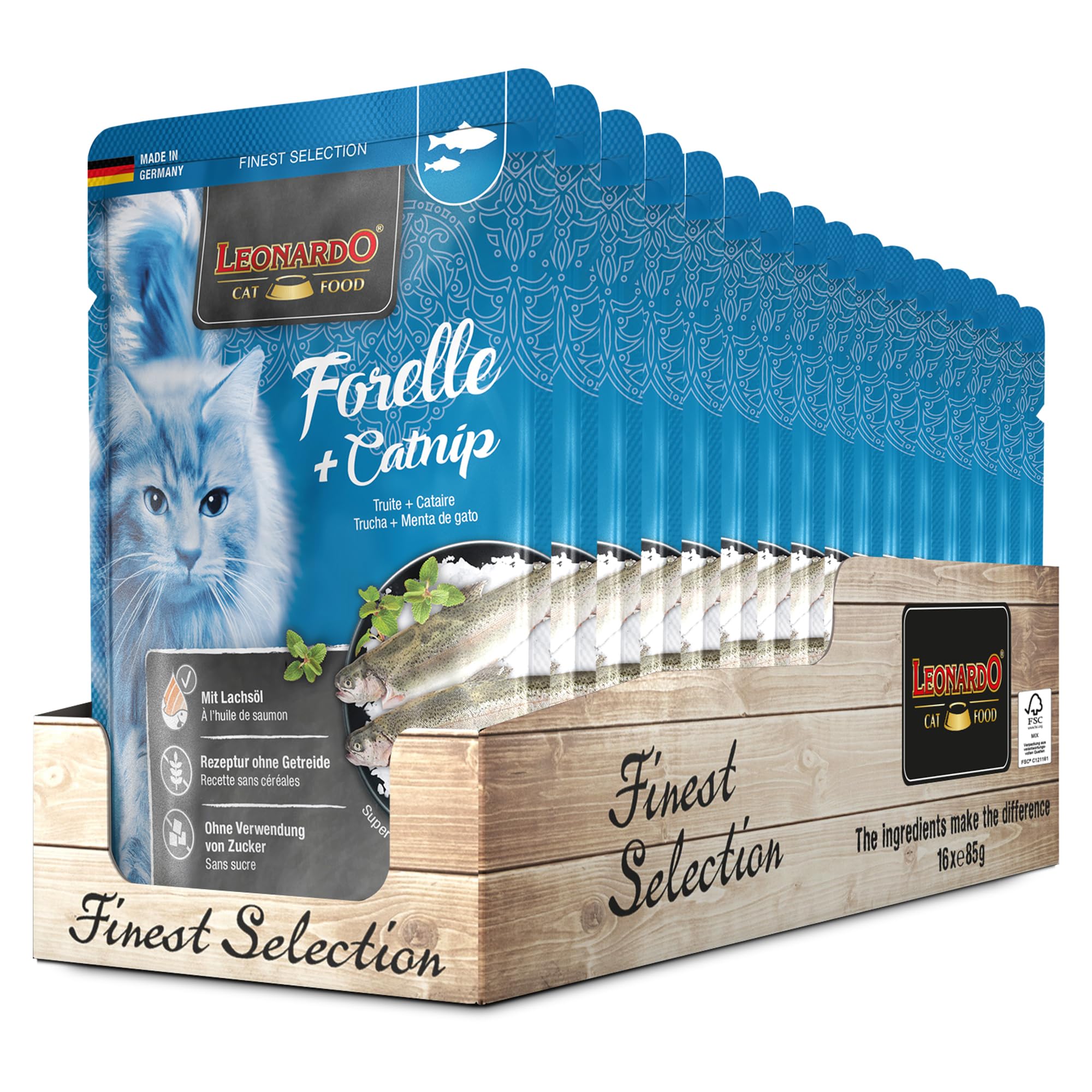 LEONARDO Frischebeutel [16x85g Kaninchen + Cranberries] | Getreidefreies Nassfutter für Katzen | Feuchtfutter Alleinfutter im Einzelportionsbeutel