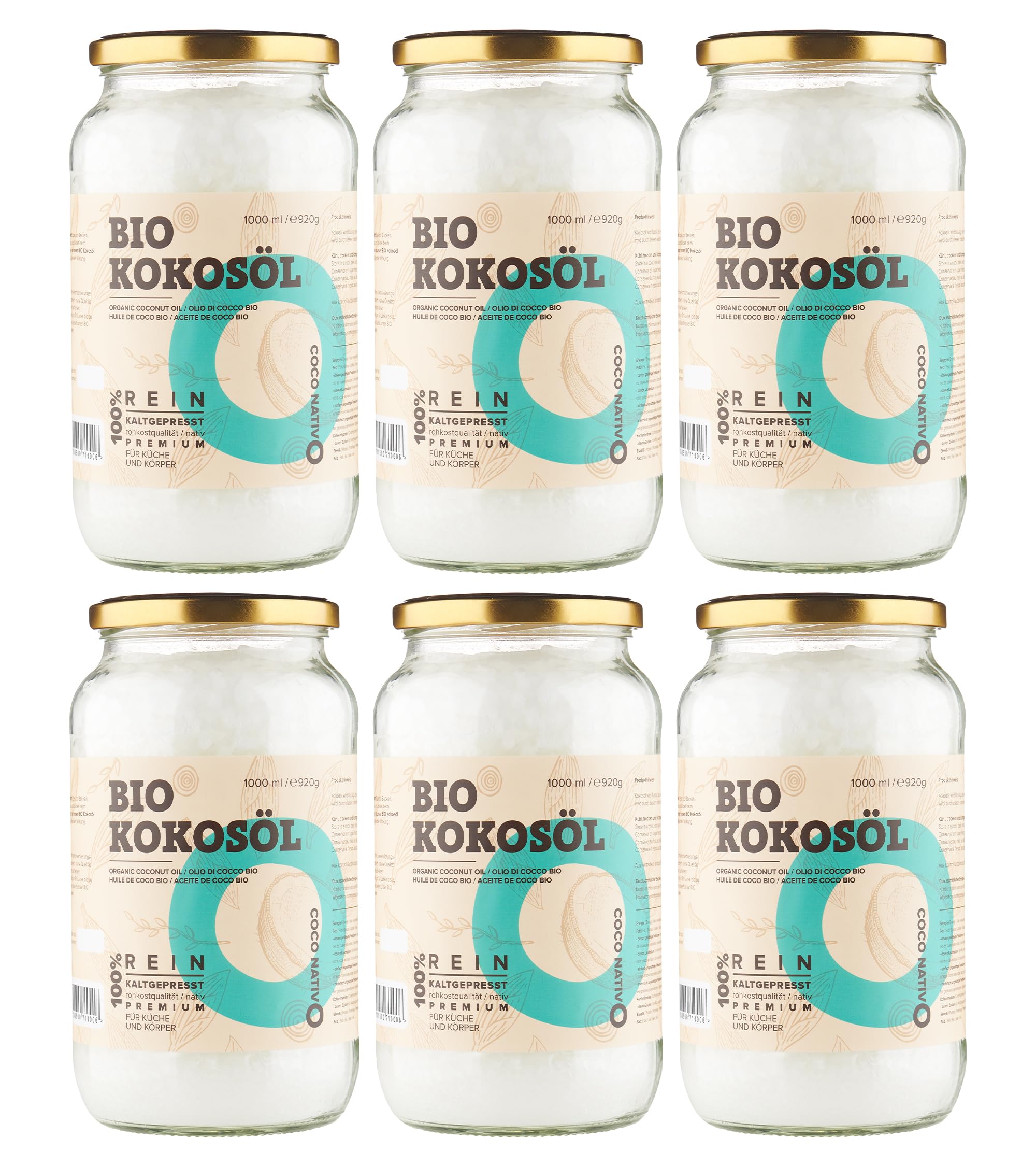 Bio Kokosöl CocoNativo - 1000mL (1L) - Bio Kokosfett, Kokosnussöl, Premium, Nativ, Kaltgepresst, Rohkostqualität, Rein (1000ml) - zum Kochen, Braten und Backen, für Haare und Haut