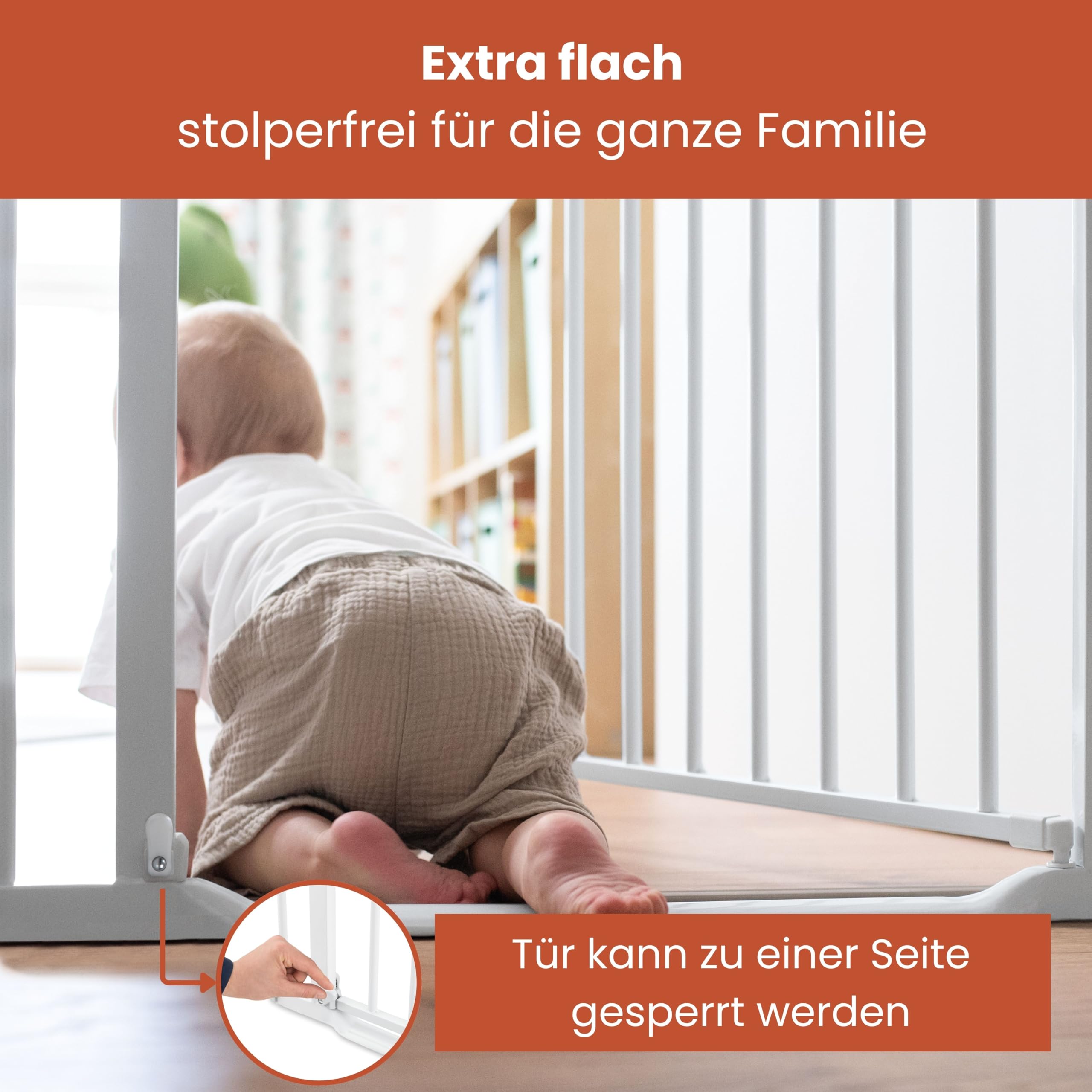 hauck Open N Stop 2 + 21 cm Verlängerung, Weiß - Kinderschutzgitter Hundegitter, Verstellbare Breite 96-101 cm, 77 cm Hoch, Beidseitige Einhand Öffnung, ohne Bohren, für Innen