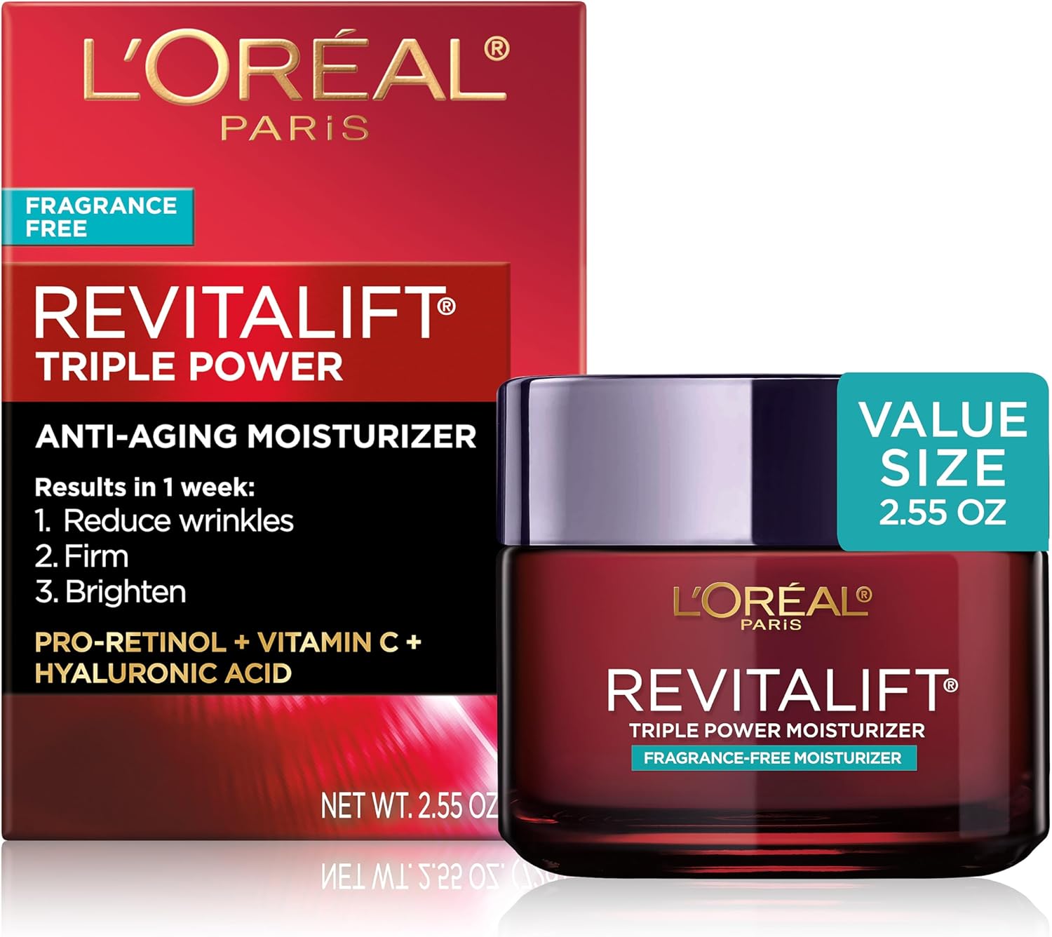 L'OREAL PARIS Skincare Revitalift Triple Power Anti-Aging Face Moisturizer with Pro Retinol, Hyaluronic Acid & Vitamin C to reduce wrinkles, firm and brighten skin, 1.7 Oz - (Packaging May Vary)