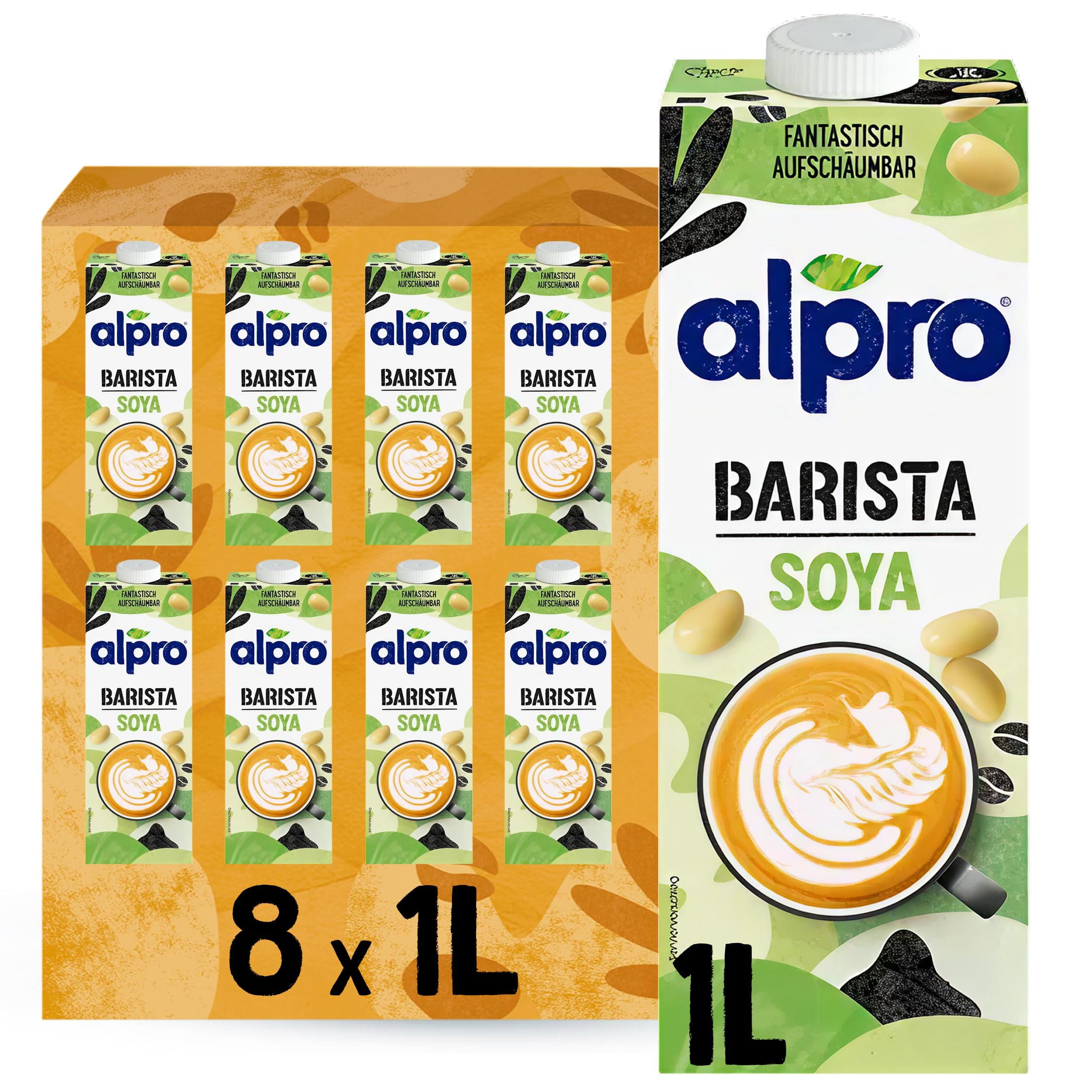 Alpro Barista Kokos – Zum Aufschäumen – 100 Prozent pflanzlich, vegan und milchfrei – Von Natur aus laktosefrei – Reich an Calcium und Vitaminen – 8 x 1 L