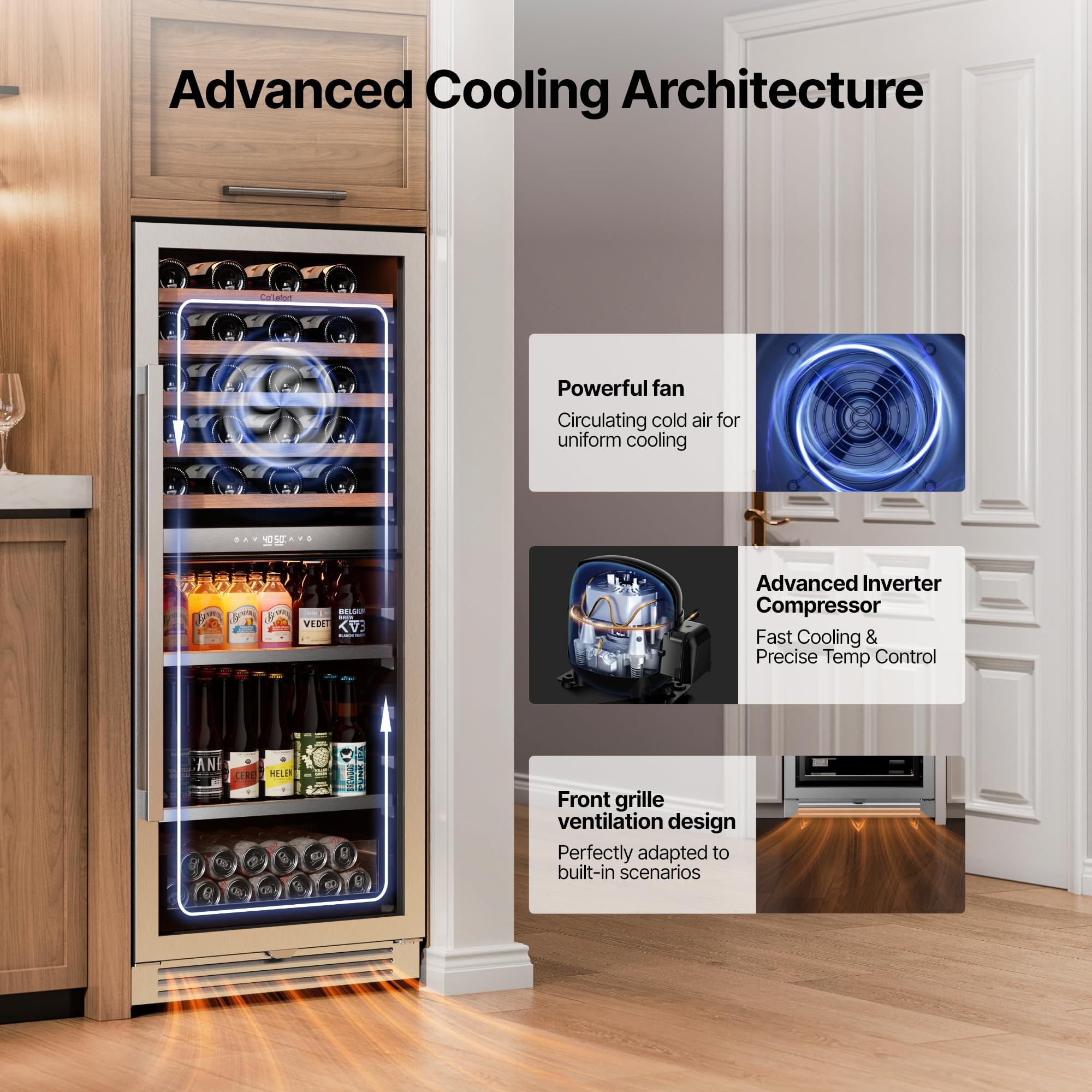 Ca'Lefort 15 Inch Wine Fridge, 33 Bottle Wine Cooler Refrigerator, 40-65°F Wine Refrigerator Glass Door, 3 LED Wine Fridge, Built-in or Freestanding Fridge for Home/Bar/Kitchen (3.0 cu.ft)