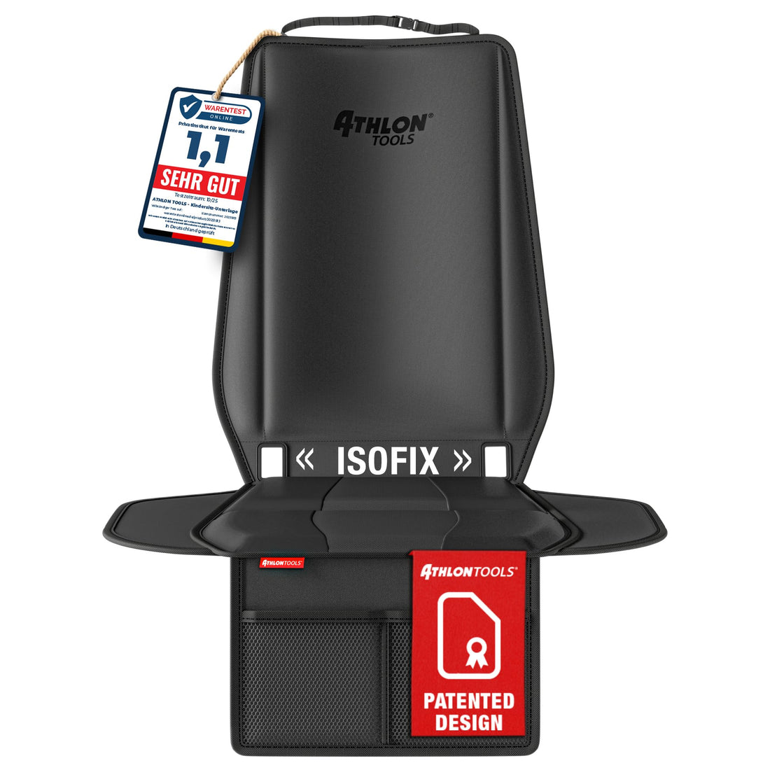 ATHLON TOOLS Kindersitzunterlage Auto mit Seitenschutz - Optimale Passform - Isofix kompatibel - Dick gepolstert - für Kindersitze, Babyschalen und Sitzerhöhungen - Patentiertes Design aus Hamburg