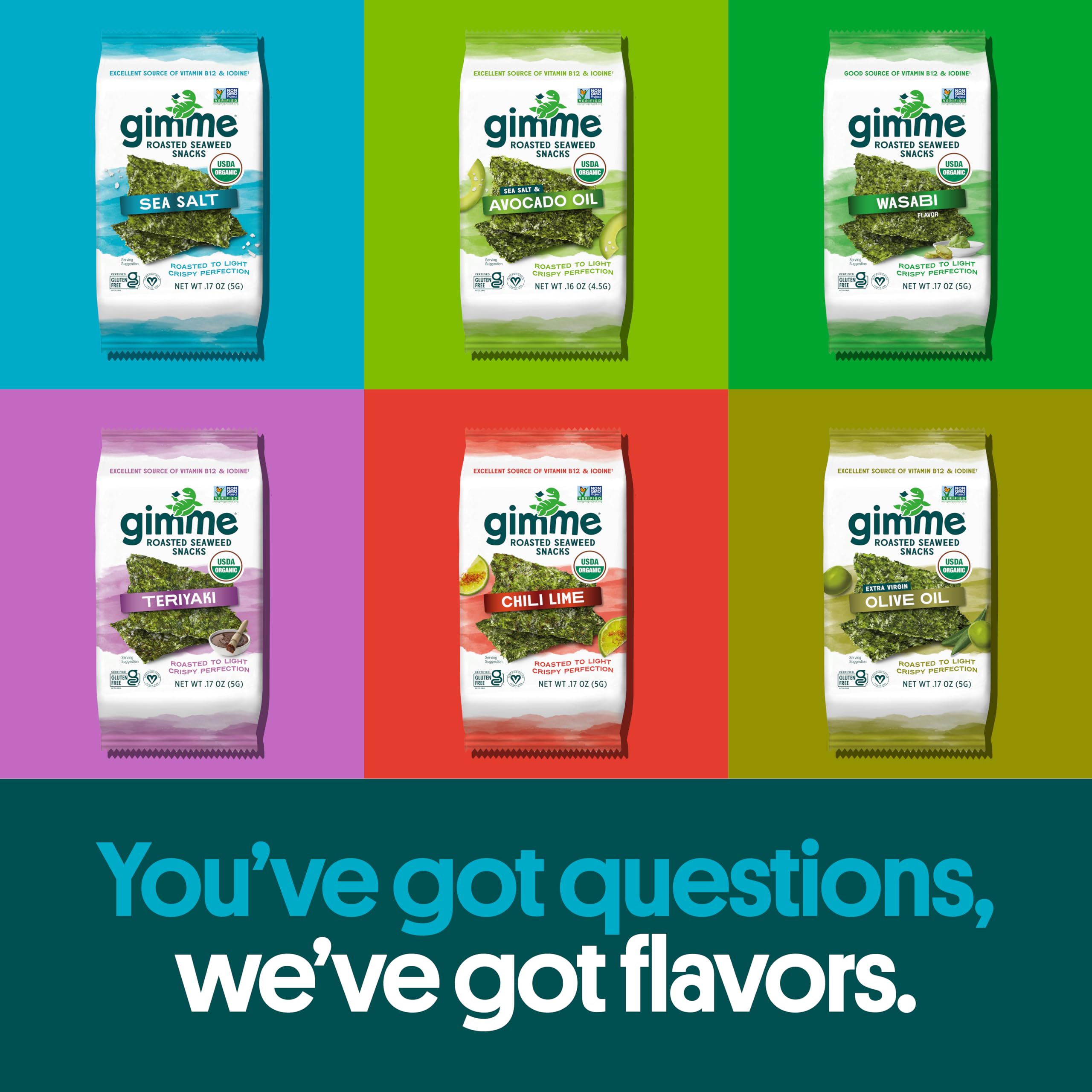 Gimme Seaweed Organic Premium Roasted Seaweed Snacks, Sea Salt, 20 Count, Keto, Vegan, Gluten-Free, Great Source of Omega3s and Iodine, Healthy On-The-Go Snack for Kids and Adults